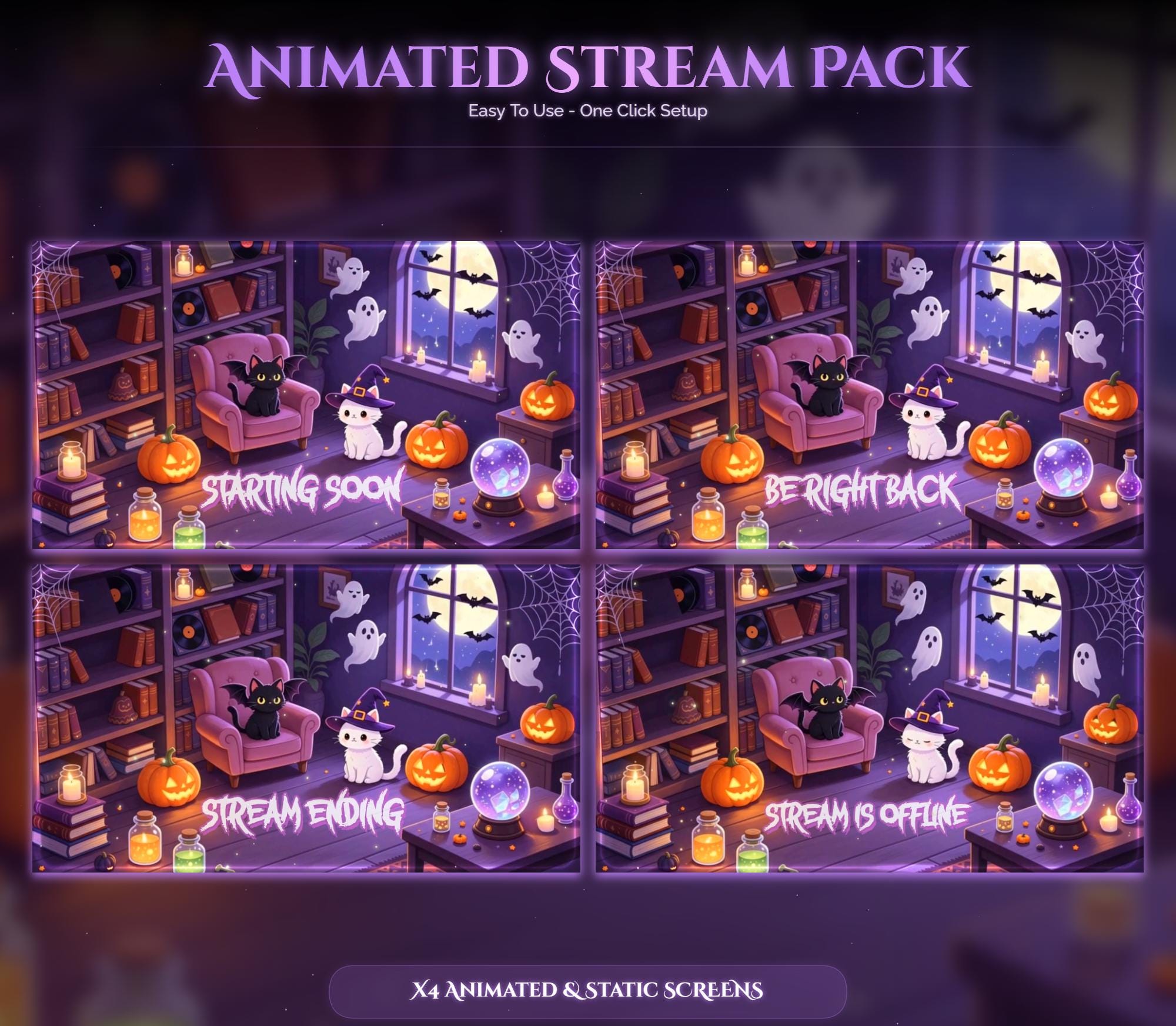 Whimsical Witch's Library Cats Animated Overlay — preview photo 2