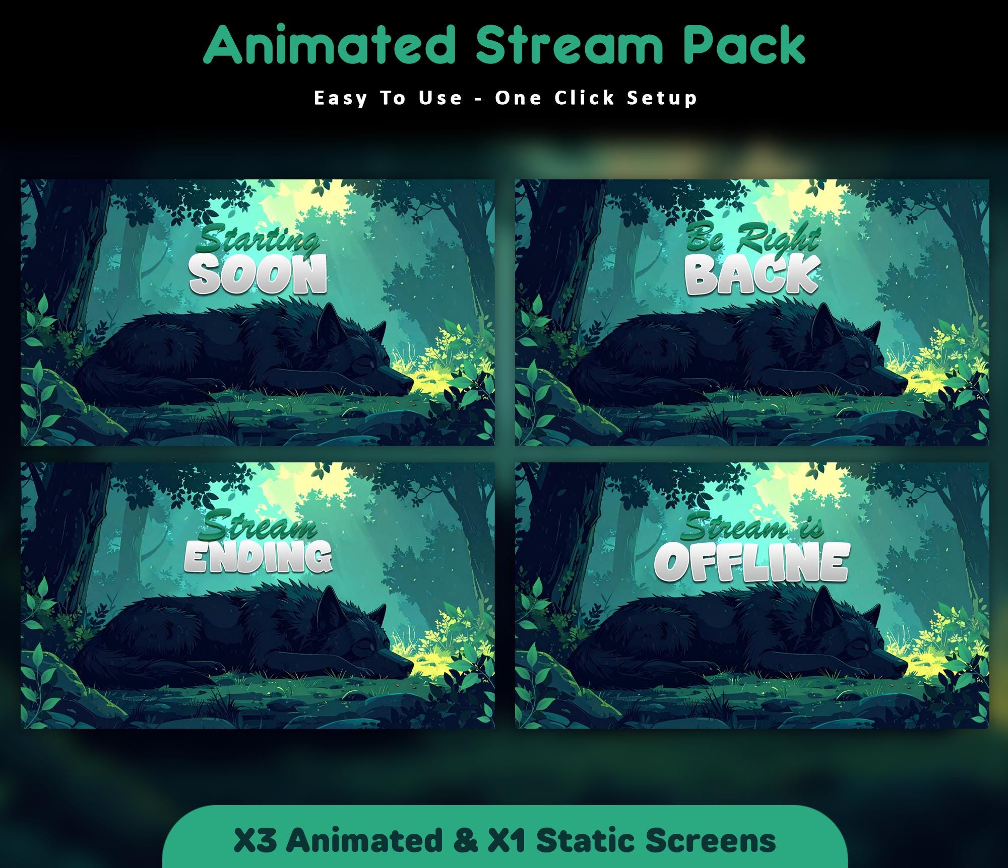 Forest Wolf Animated Stream Package: For Twitch Overlay, YouTube, Kick — preview photo 2
