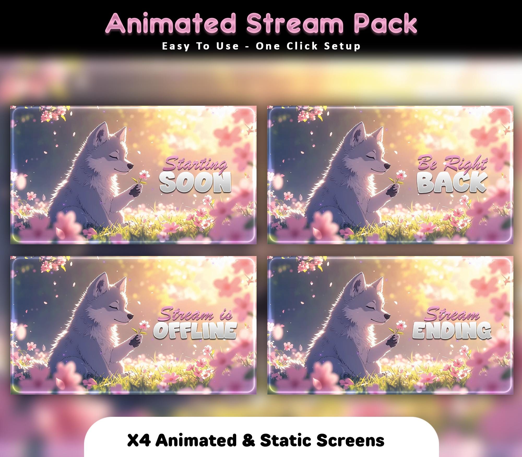 Blossom Wolf Animated Stream Package: For Twitch Overlay, YouTube, Kick — preview photo 2