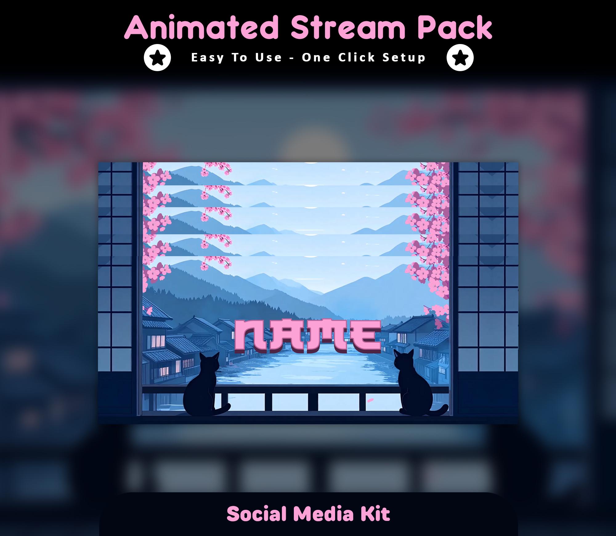 Sakura Cat Animated Stream Package: Twitch Overlay, YouTube, Kick (Digital Download) — preview photo 7