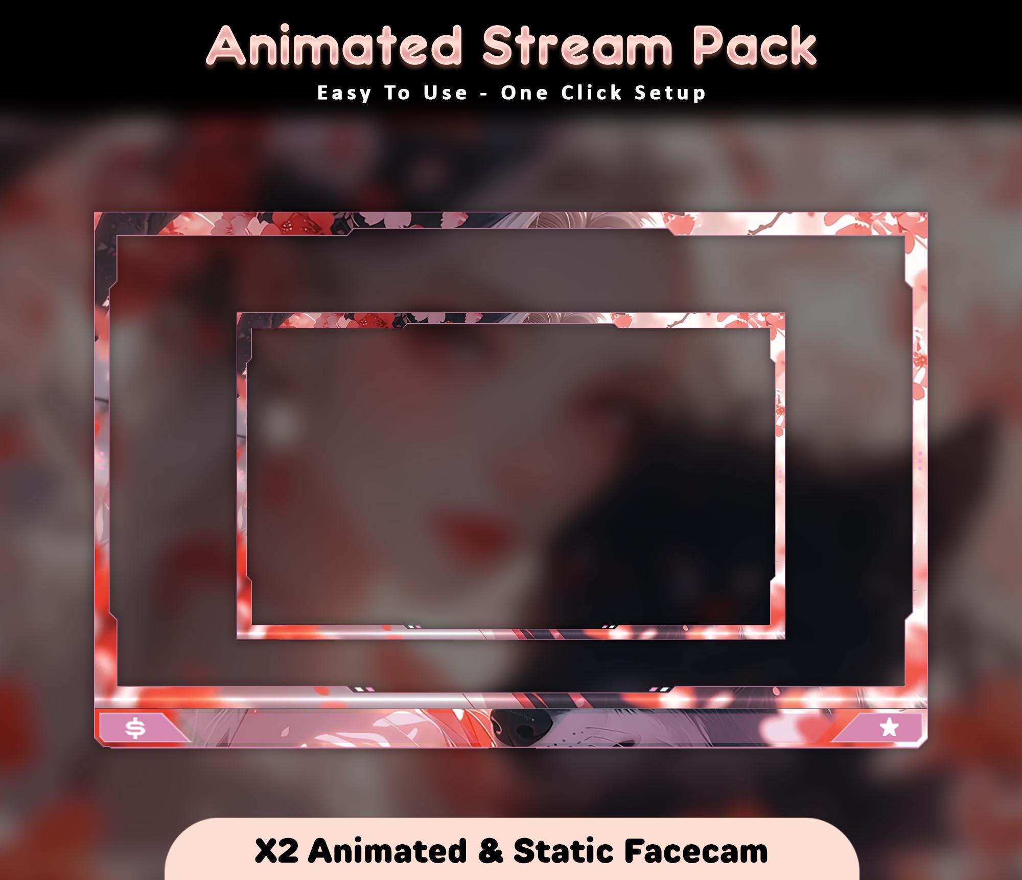 Pink Cherry Blossom Black Wolf Animated Stream Overlay Pack (Twitch/YouTube/Kick) — preview photo 5