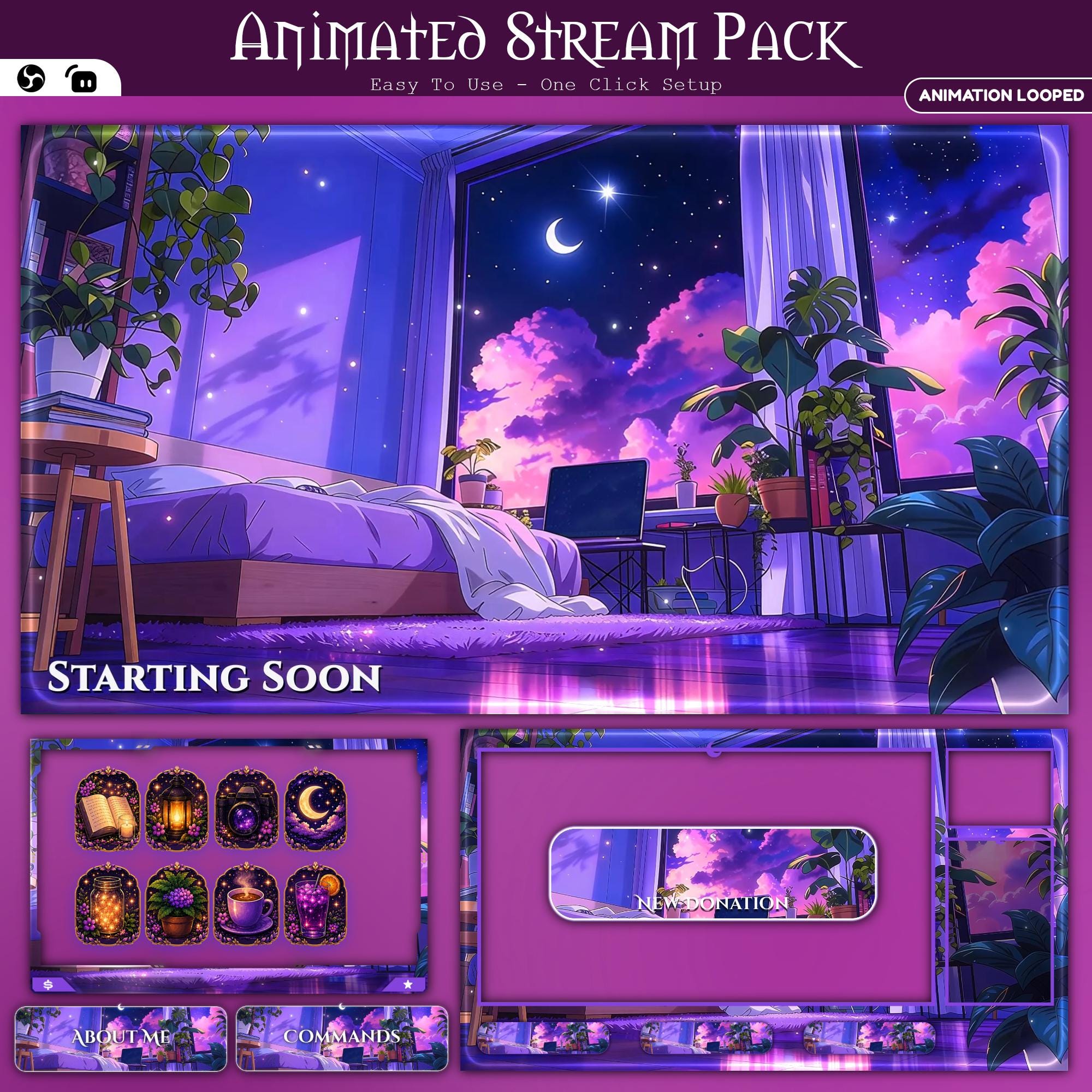 Animated Neon Bedroom Stream Package