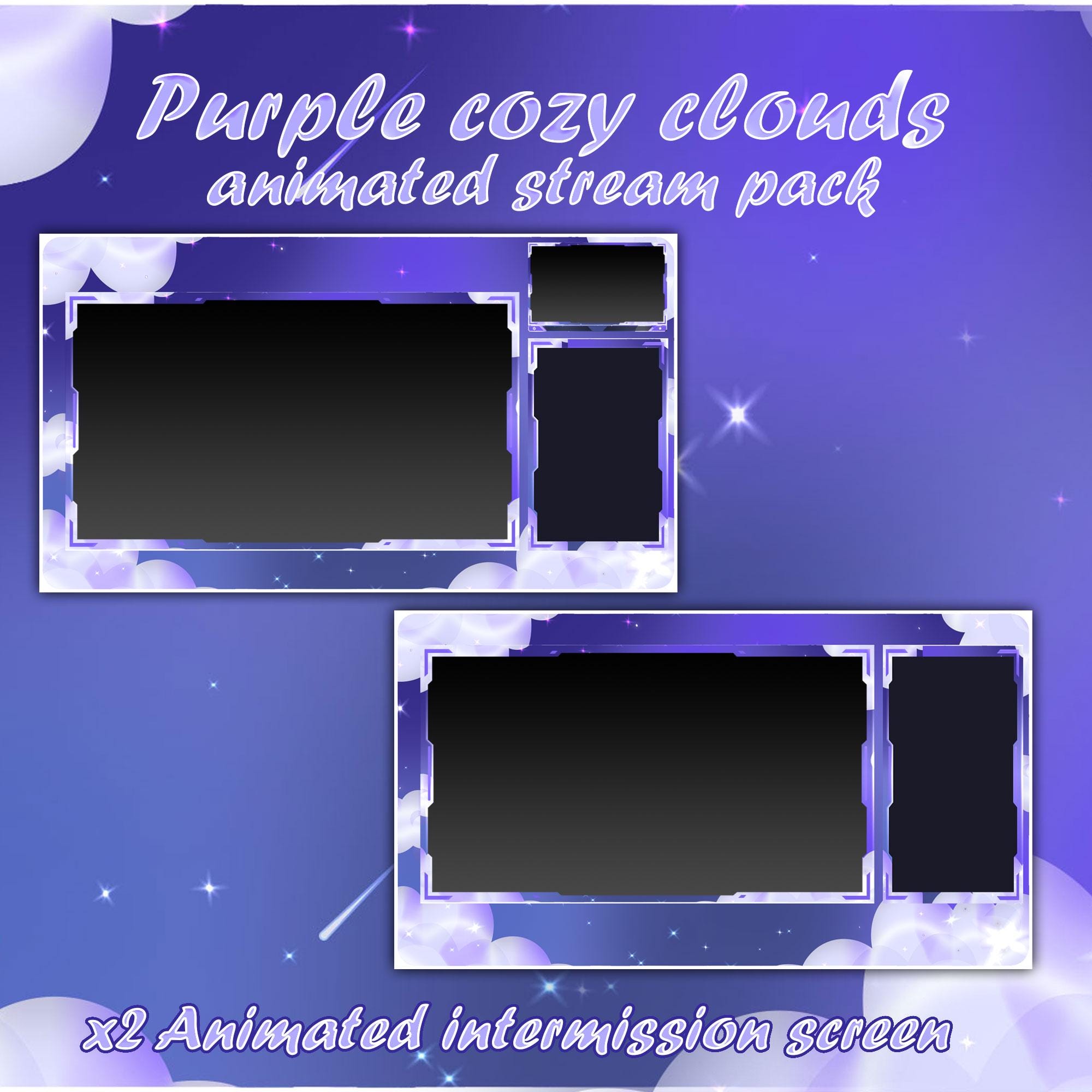 Purple Clouds Animated Stream Package: Twitch Overlay, Kick, Facecam, Panels, Alerts, Stream Overlays — preview photo 4