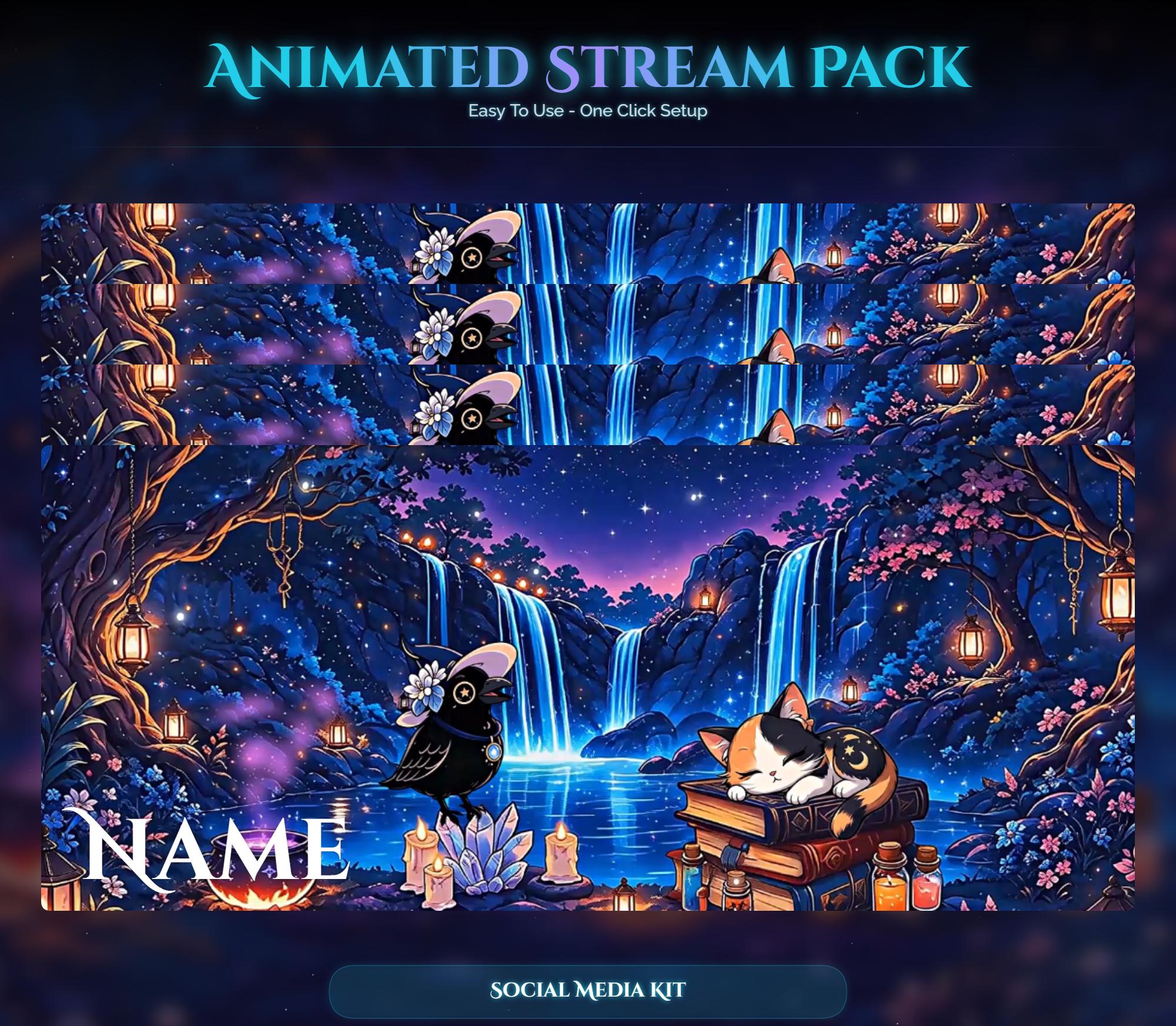 Animated Stream Pack: Raven Cat Forest Night Overlay (Digital Download) — preview photo 10