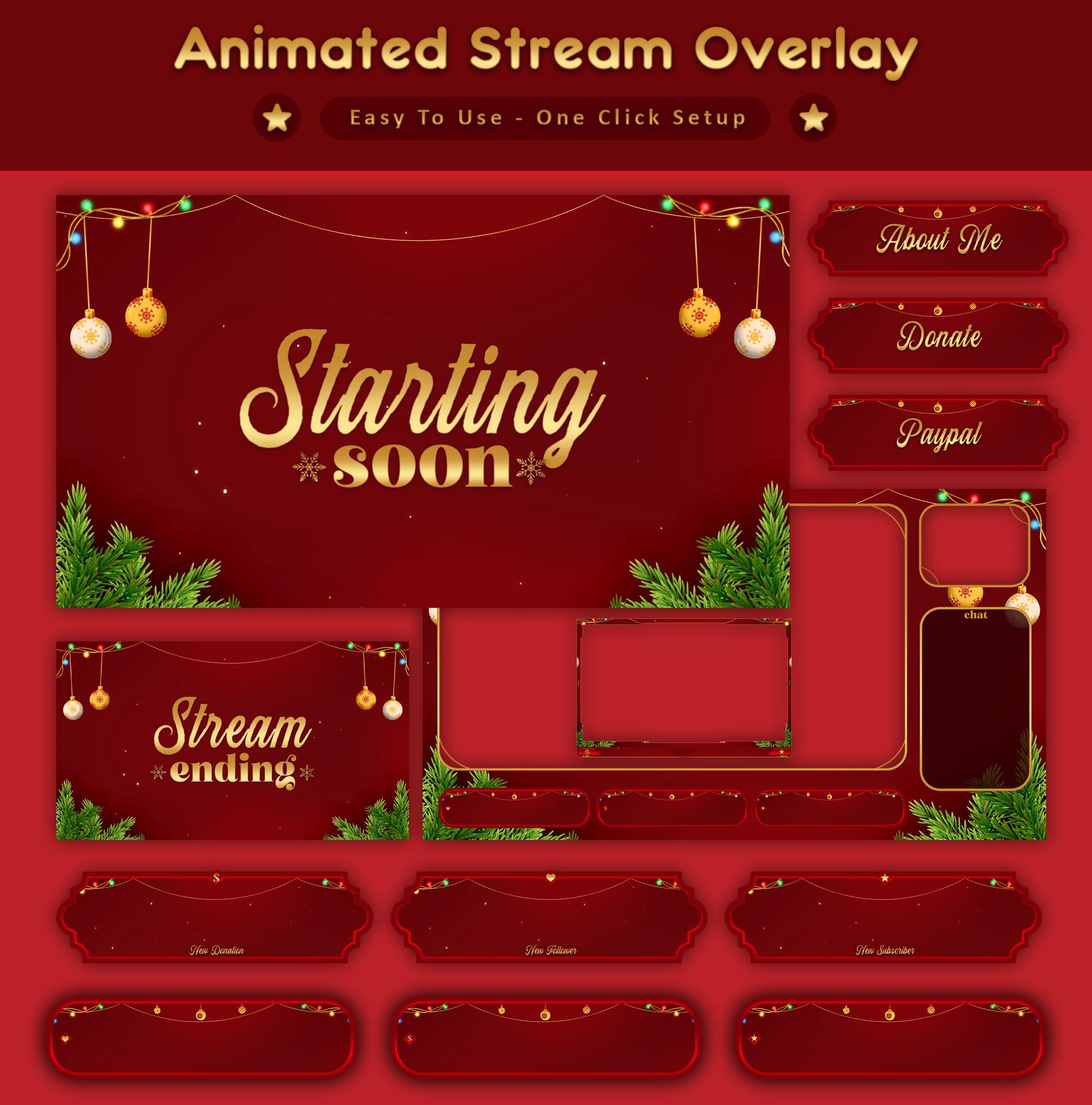 Red Gold Animated Stream Package: Twitch Overlay, YouTube, Kick, Red Overlays