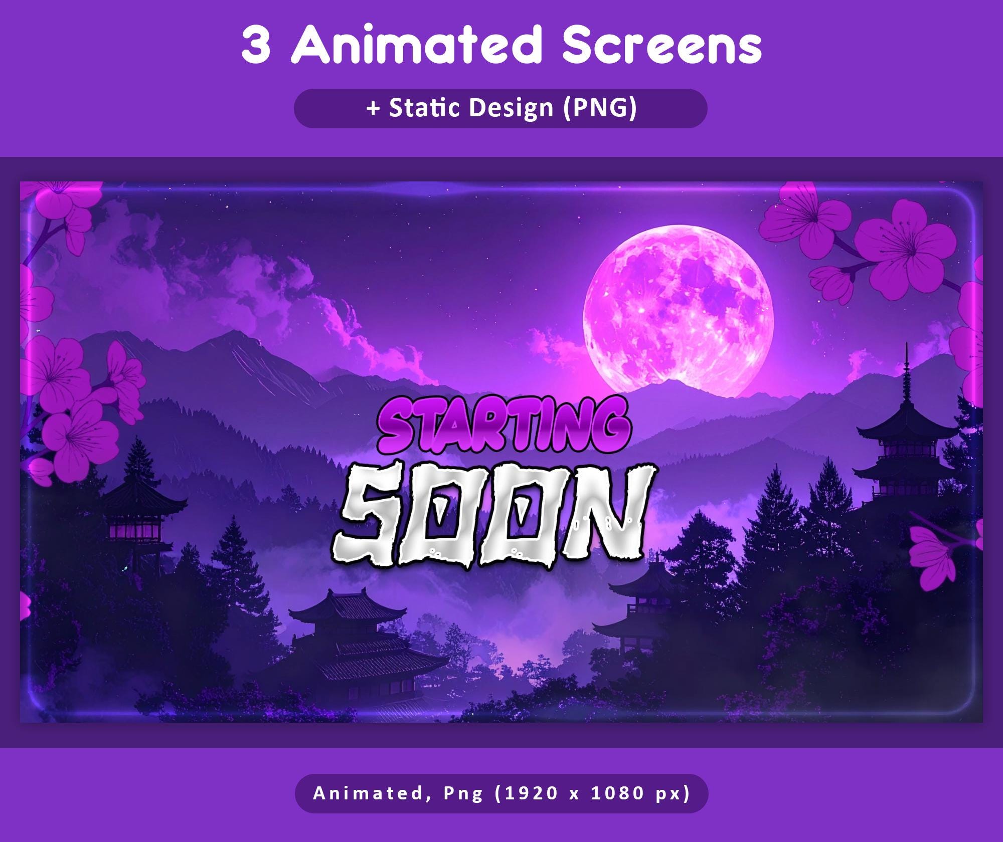 Purple Moon Sakura Animated Stream Package: Twitch Overlay, YouTube, Kick — preview photo 10