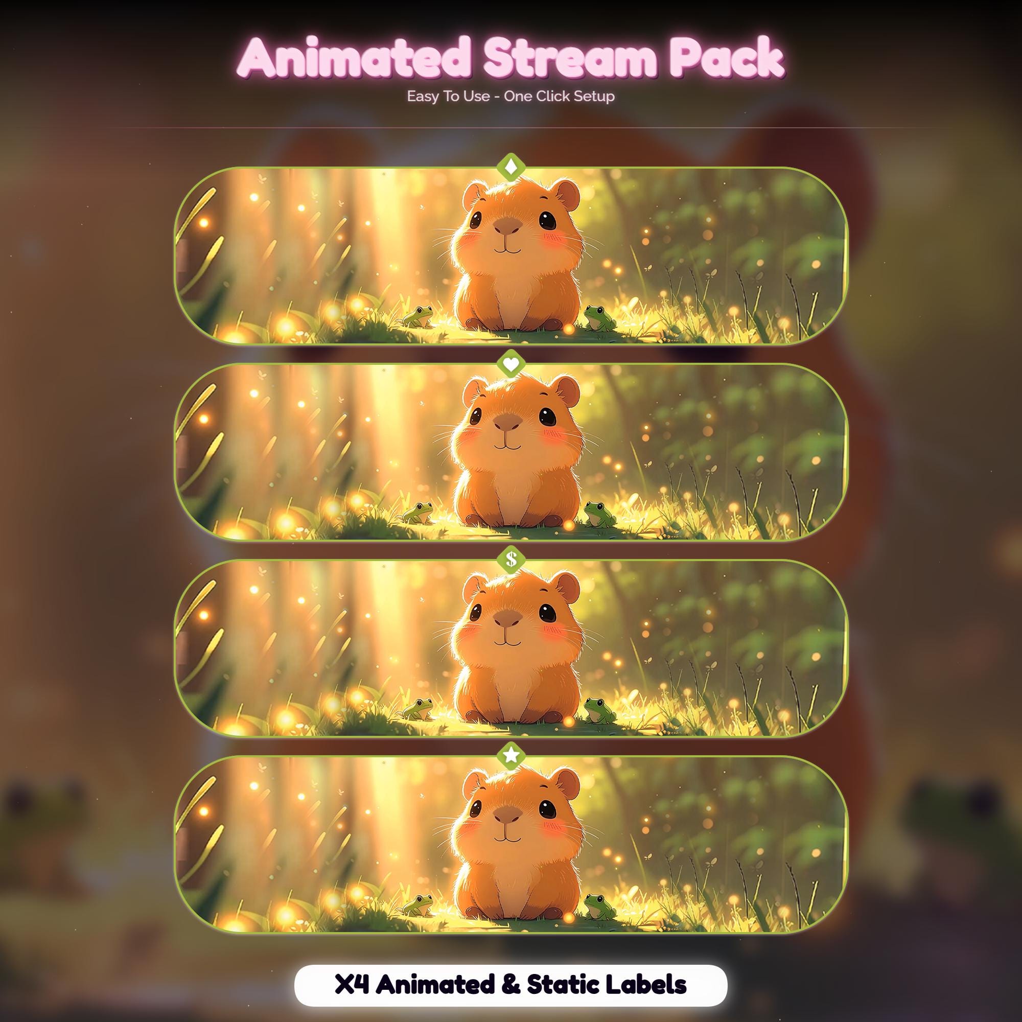 Capybara Forest Animated Stream Package : Twitch Overlay, YouTube, Kick — preview photo 8