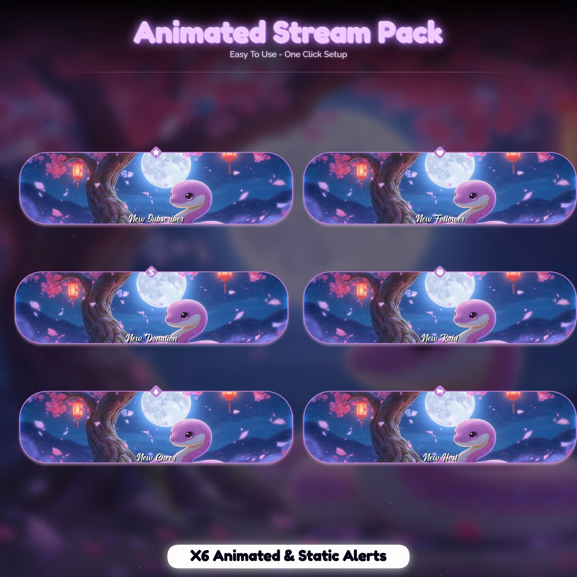 Sakura Snake Night Animated Stream Package — preview photo 6
