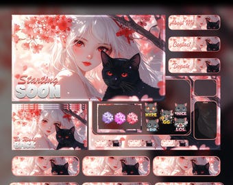 Sakura Cat Animated Stream Overlay Pack (Twitch/YouTube/Kick) | Cats Overlays