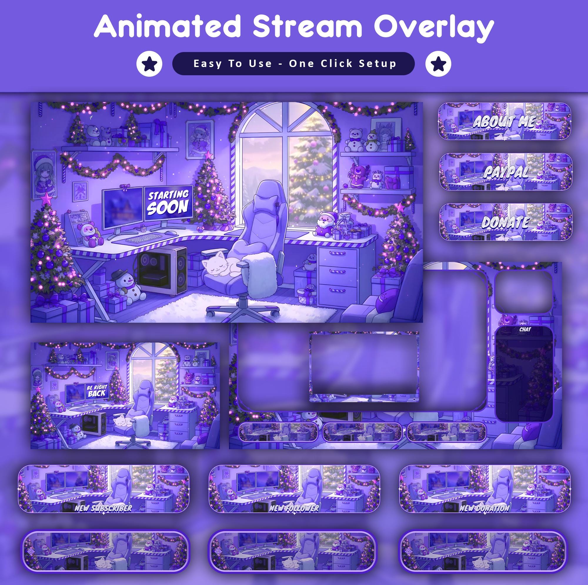Purple Cat Overlay Animated Stream Pack