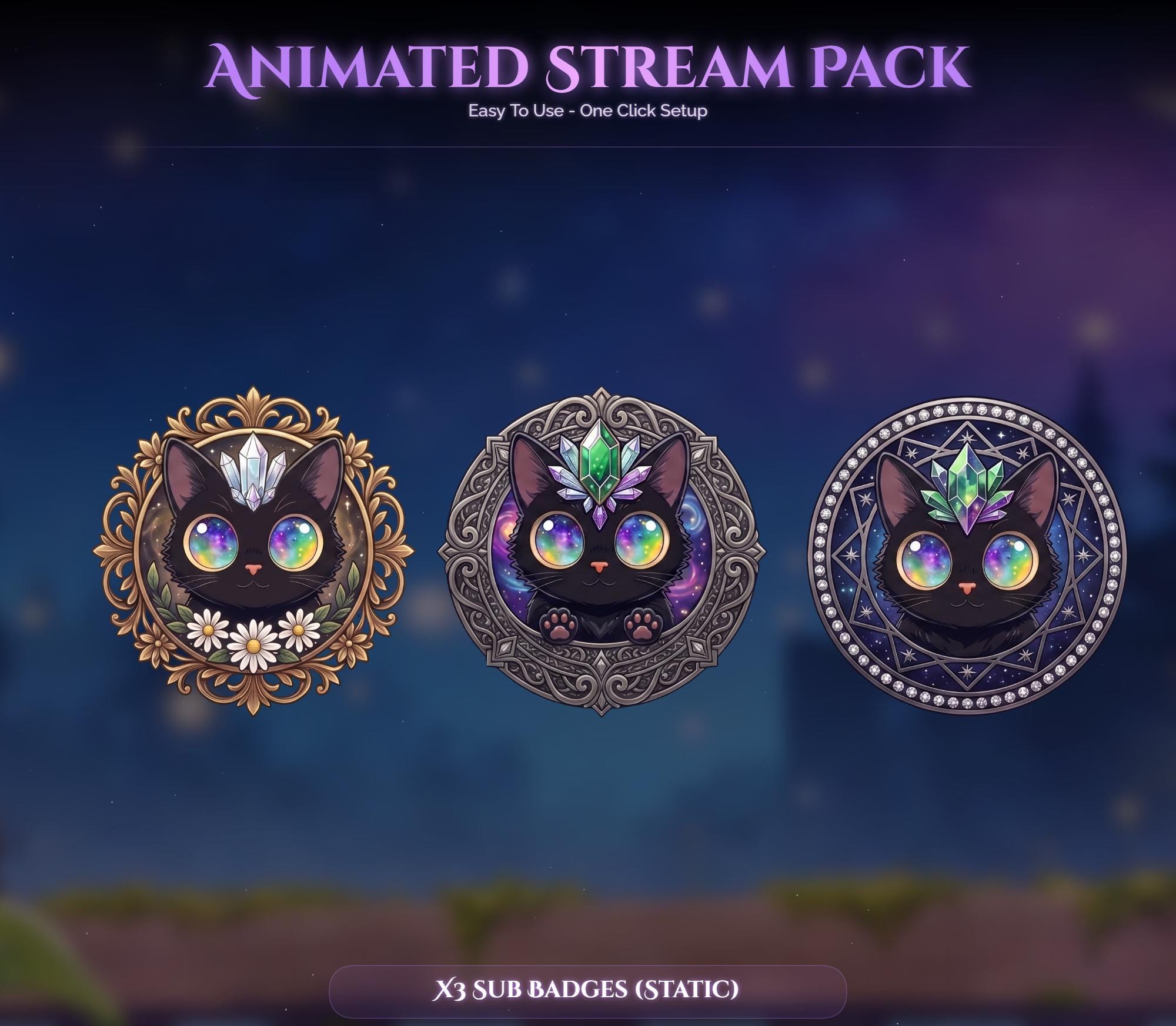 Galaxy Eyes Cat Animated Stream Pack — preview photo 9
