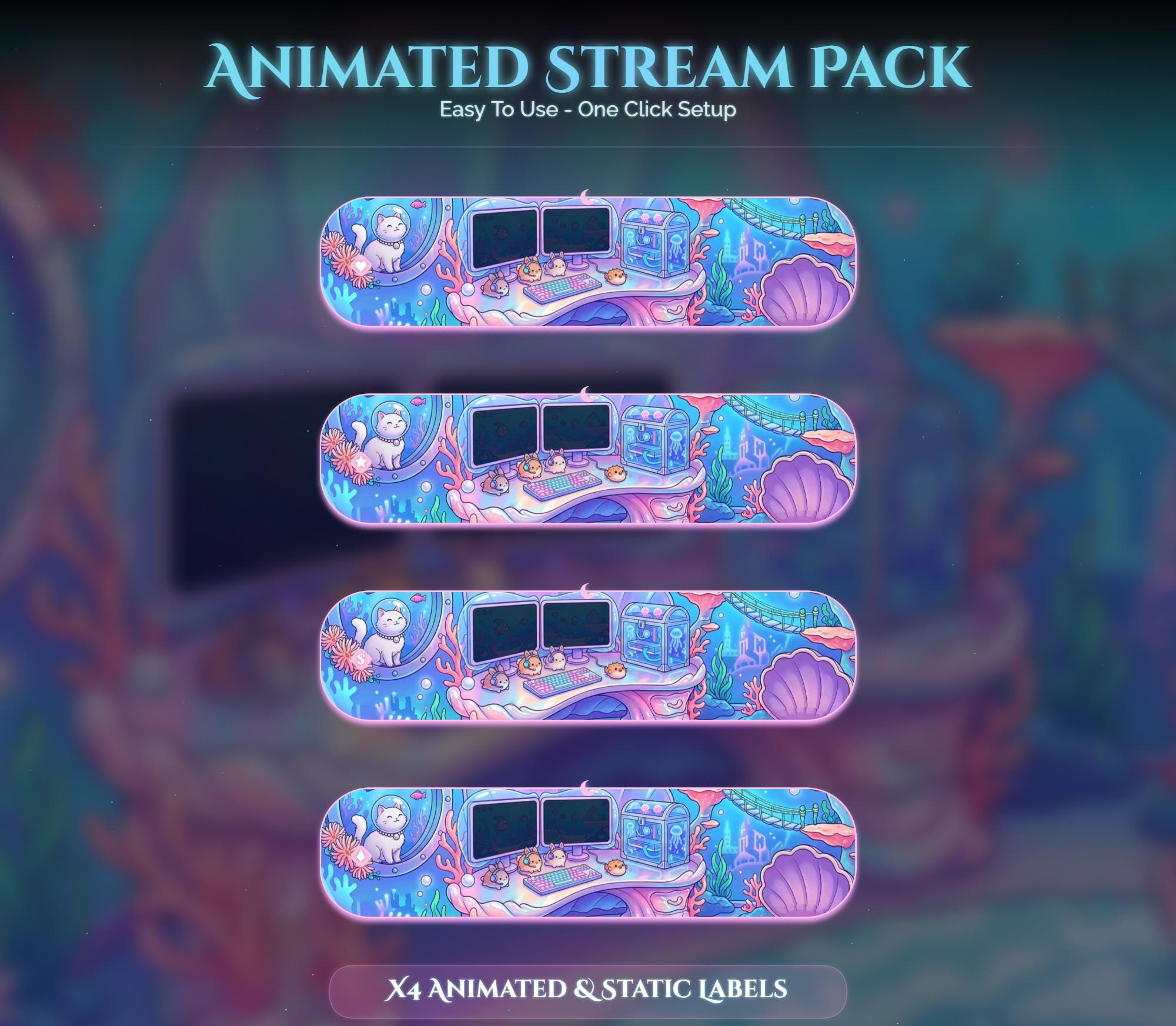 Wolf Under Sea Room Animated Stream Package — preview photo 9