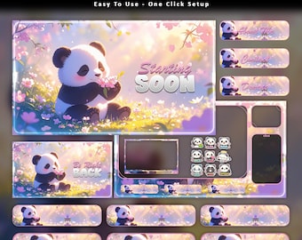 Blossom Panda Animated Stream Package: For Twitch Overlay, YouTube, Kick | Panda Overlays