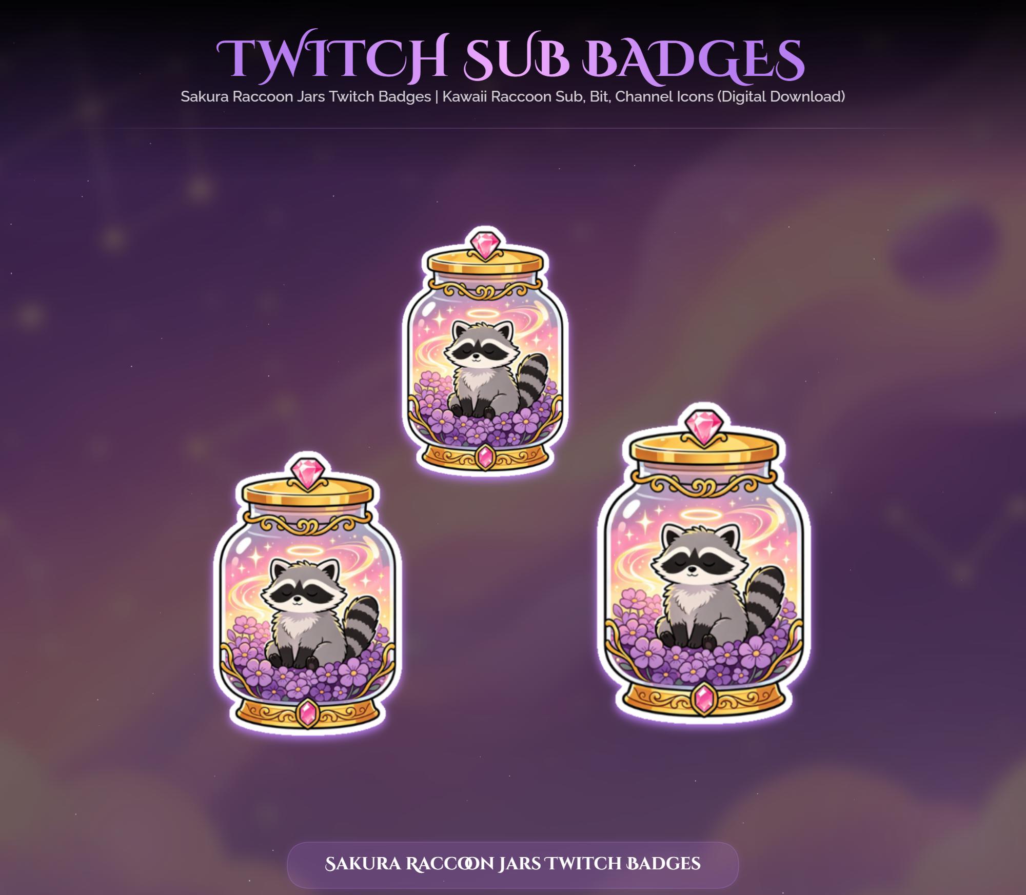 Sakura Raccoon Jars Twitch Badges — preview photo 10