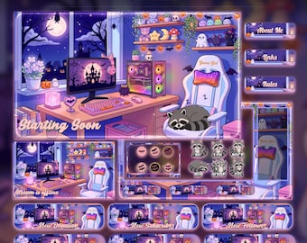 Animated Spooky Halloween Twitch Overlay Pack | Room Gothic Raccoon Stream Package (Digital Download)