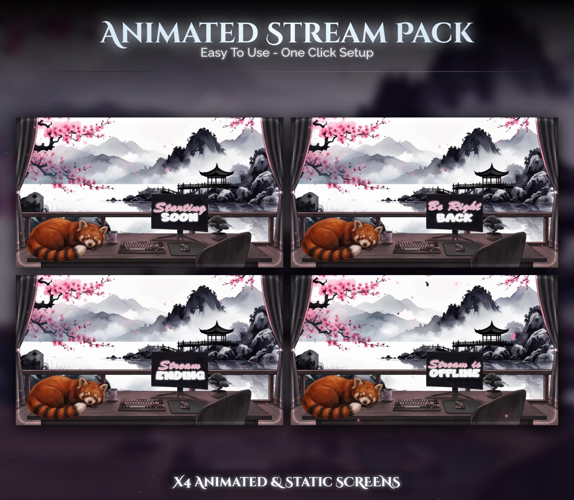 Red Panda Overlay Animated Stream Package: Twitch, YouTube, Kick — preview photo 2