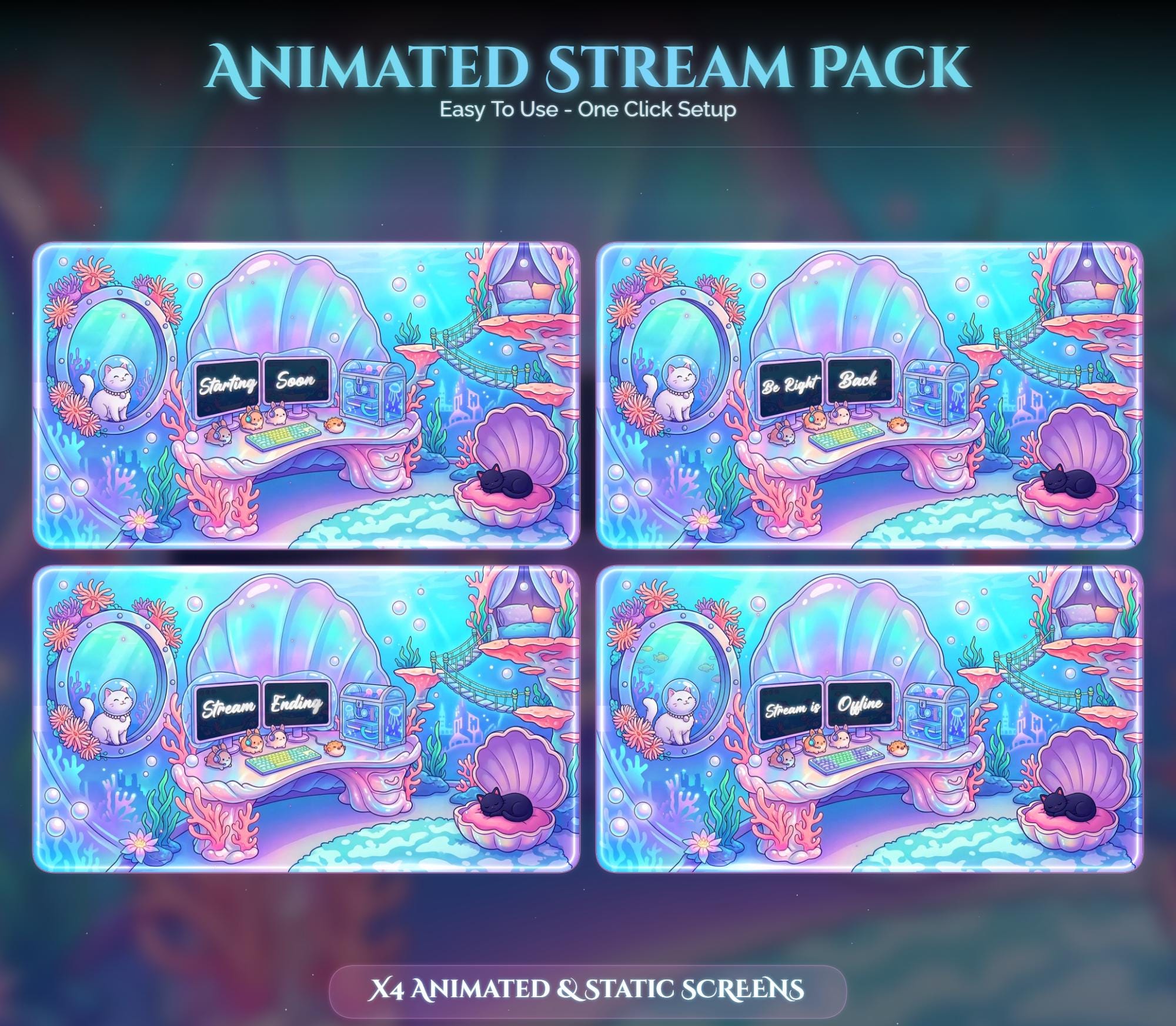 Cat Under Sea Room Animated Stream Package — preview photo 2