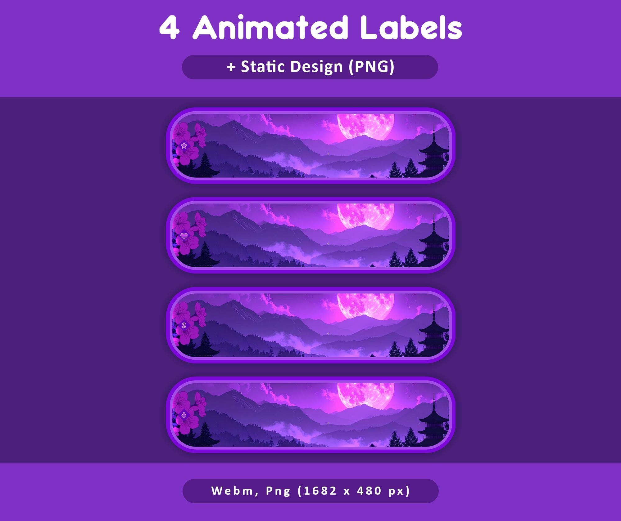 Purple Moon Sakura Animated Stream Package: Twitch Overlay, YouTube, Kick — preview photo 5