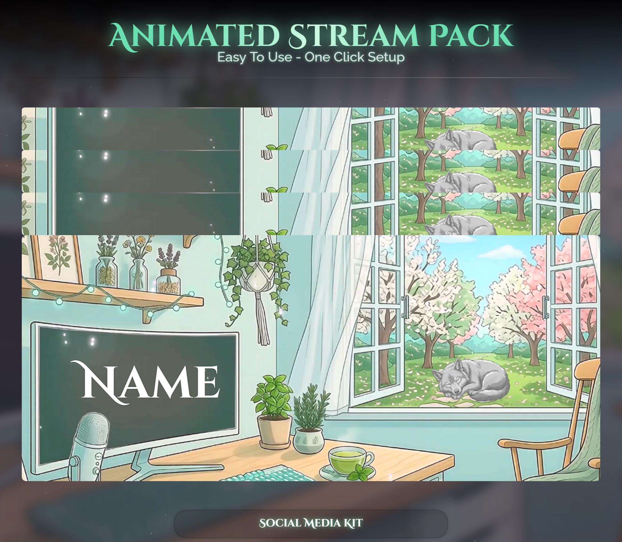 Matcha Wolf Animated Stream Package: For Twitch Overlay, YouTube, Kick — preview photo 10