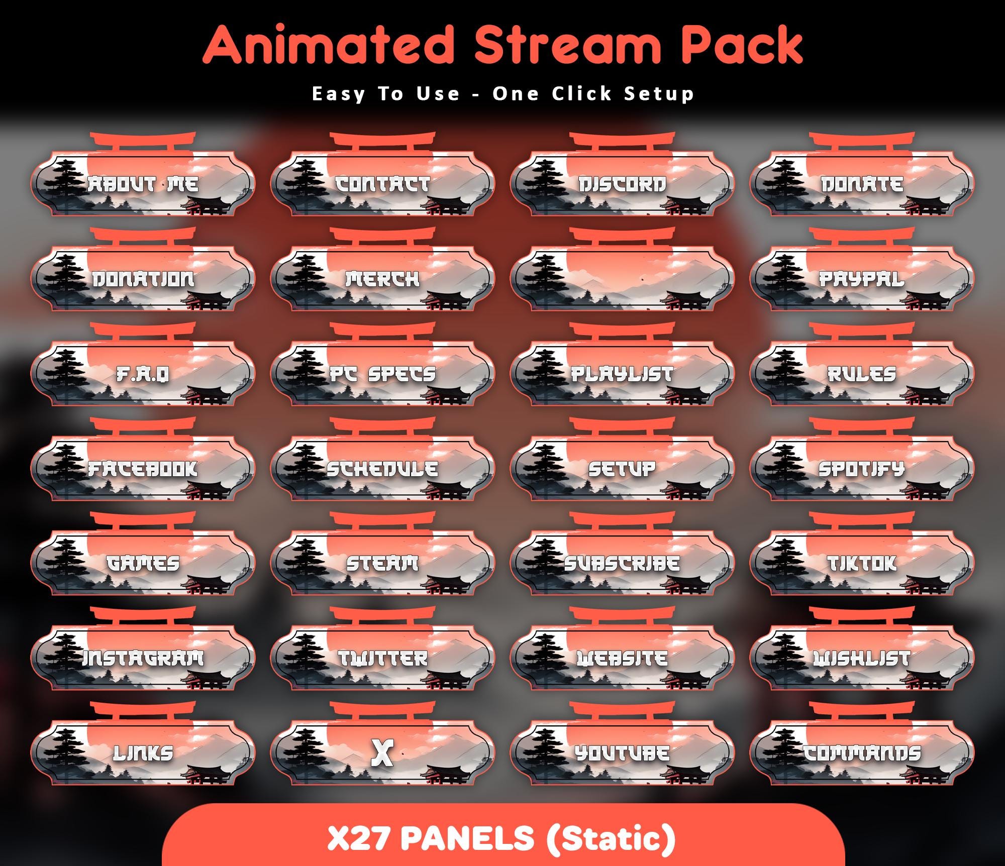 Moonlit Samurai Animated Stream Package: Twitch Overlay, YouTube, Kick — preview photo 4