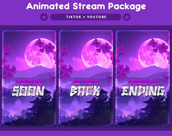 Purple Moon Sakura Animated TikTok Stream Overlay Package, TikTok Overlays (Digital Download)