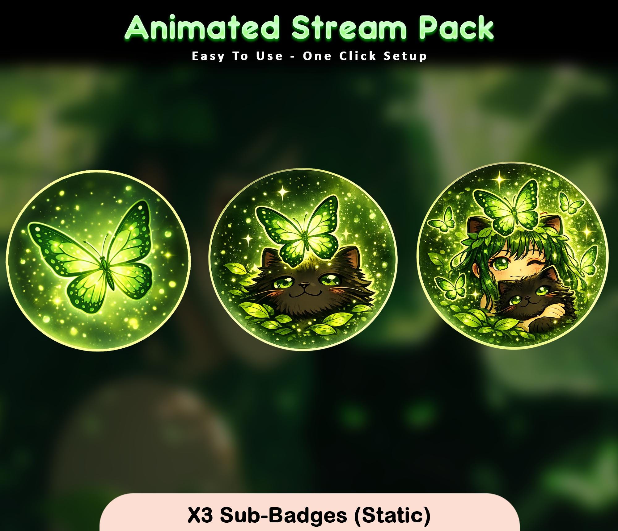 Green Anime Girl Black Cat Animated Stream Package: Twitch Overlay, YouTube, Kick — preview photo 7