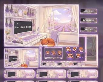 Lavender Spring Fox Animated Stream Package | Fox Twitch Overlay | YouTube | kick overlays