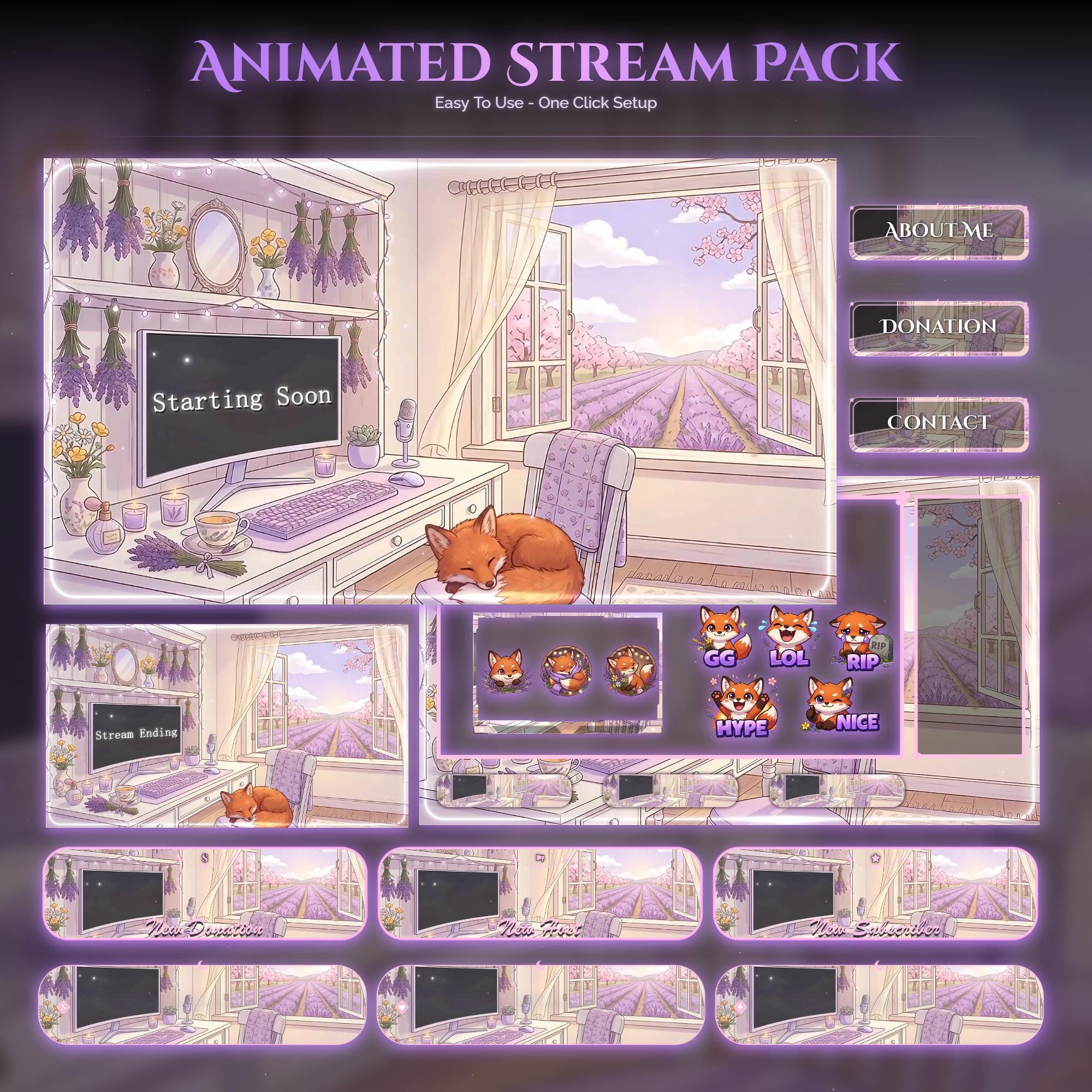 Lavender Spring Fox Animated Stream Package