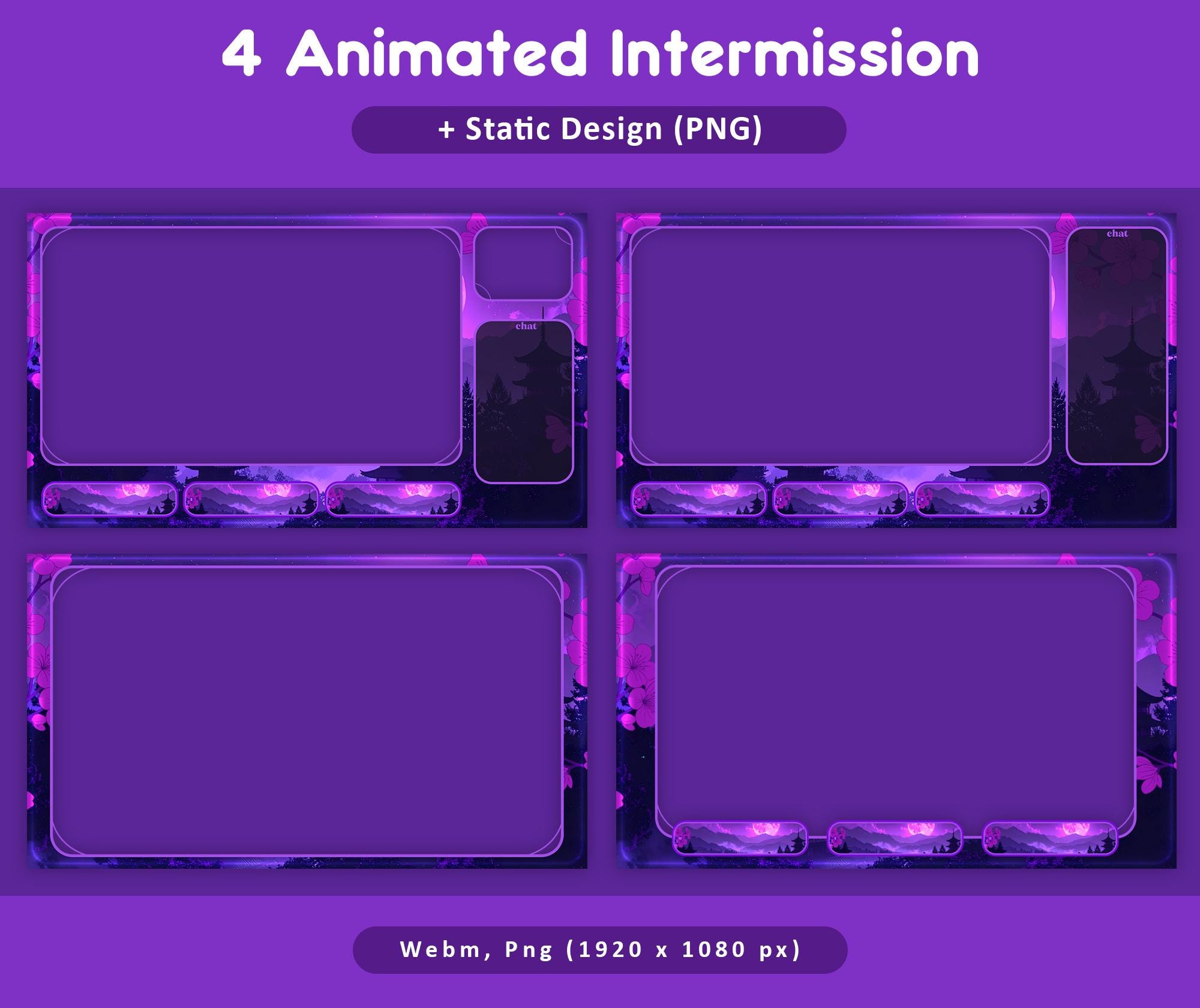 Purple Moon Sakura Animated Stream Package: Twitch Overlay, YouTube, Kick — preview photo 4