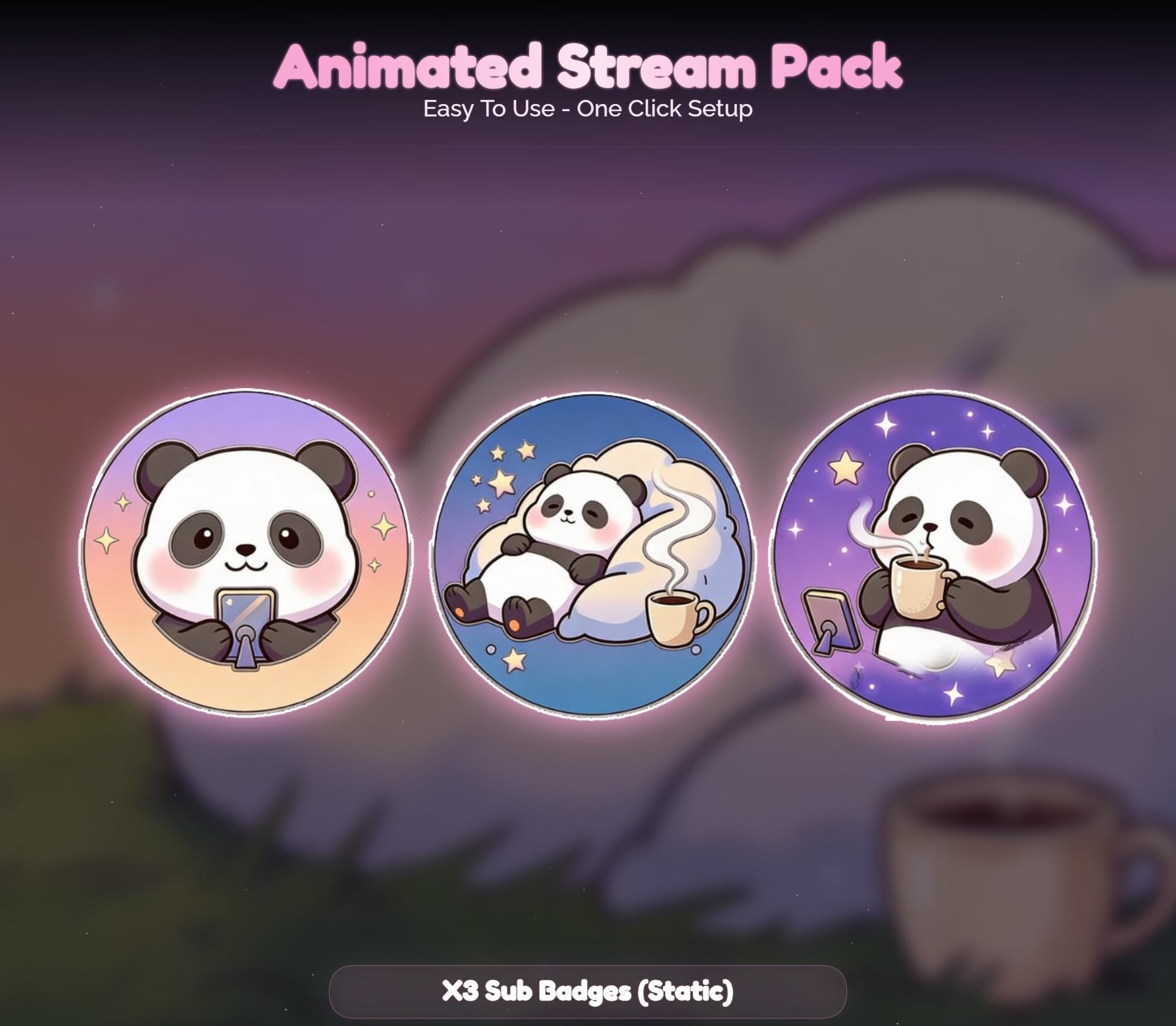 Lofi Sunset Panda Overlay Animated Stream Package: Cozy — preview photo 9