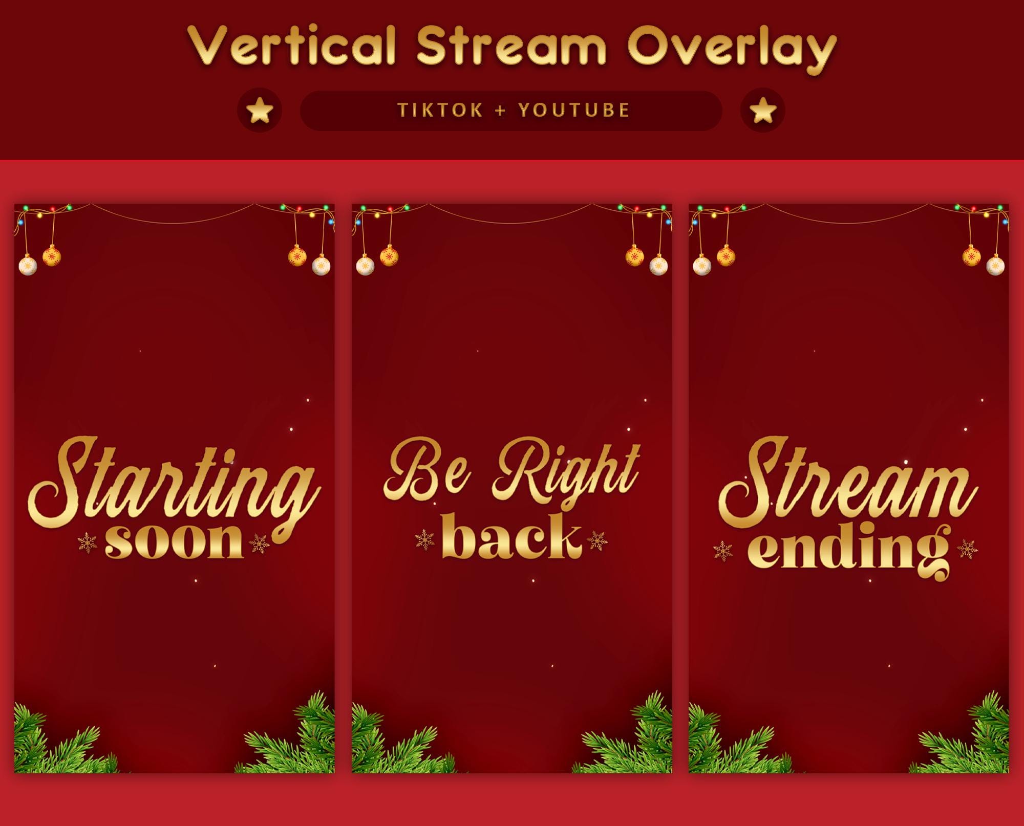 Red Gold Christmas Animated TikTok Stream Overlay Package (Digital Download)