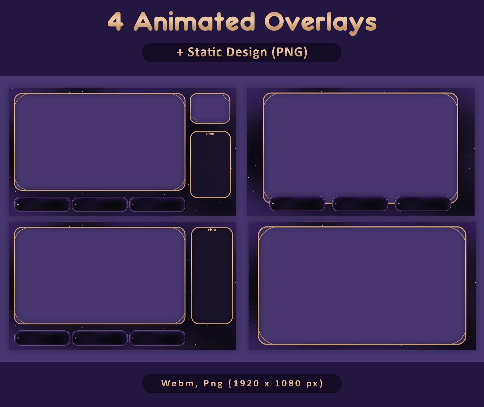 Royal Purple Night Animated Stream Package: Twitch Overlay, YouTube, Kick — preview photo 4