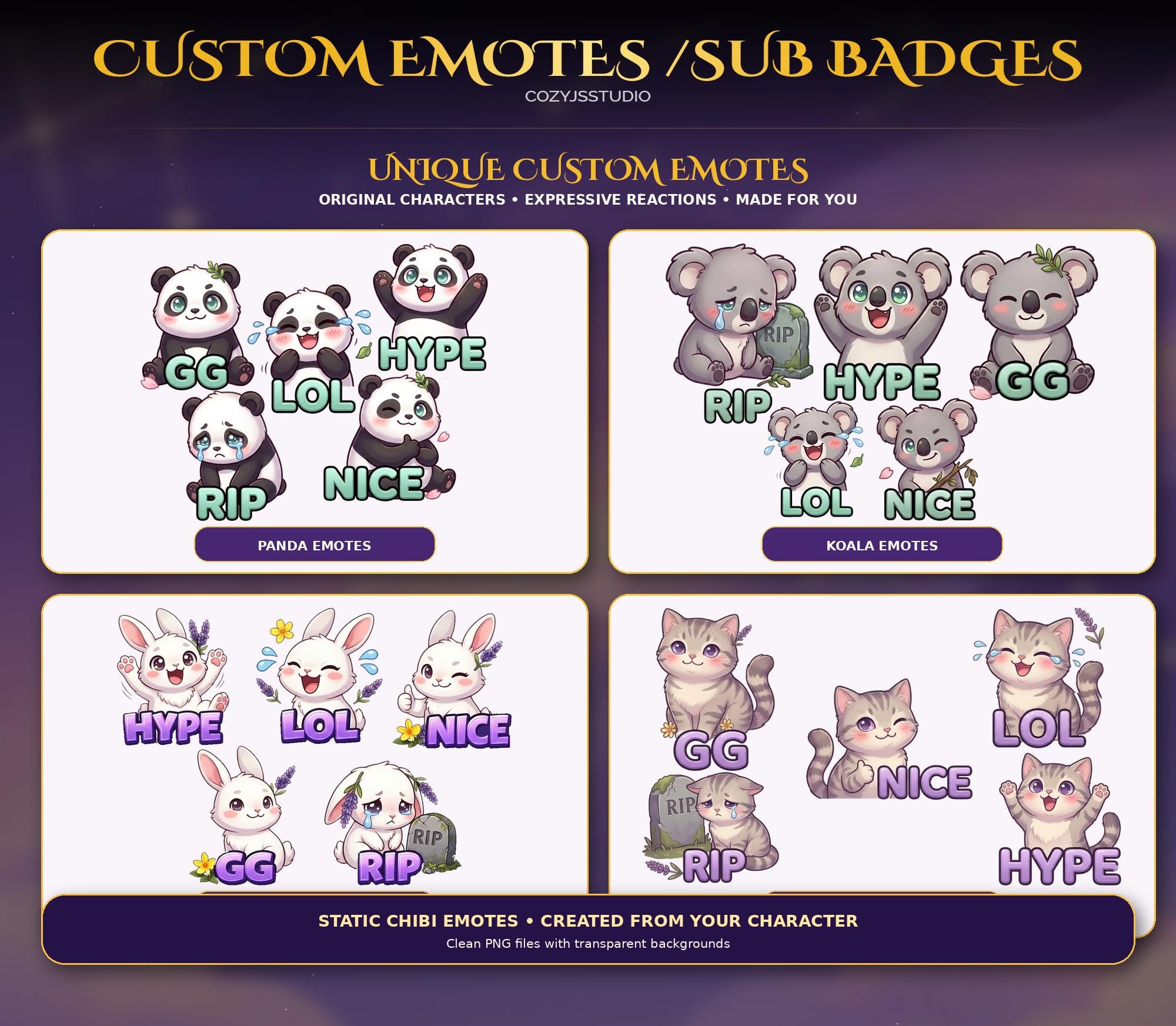 Custom Chibi Emotes & Sub Badges for Twitch, Discord (Digital Download) — preview photo 3