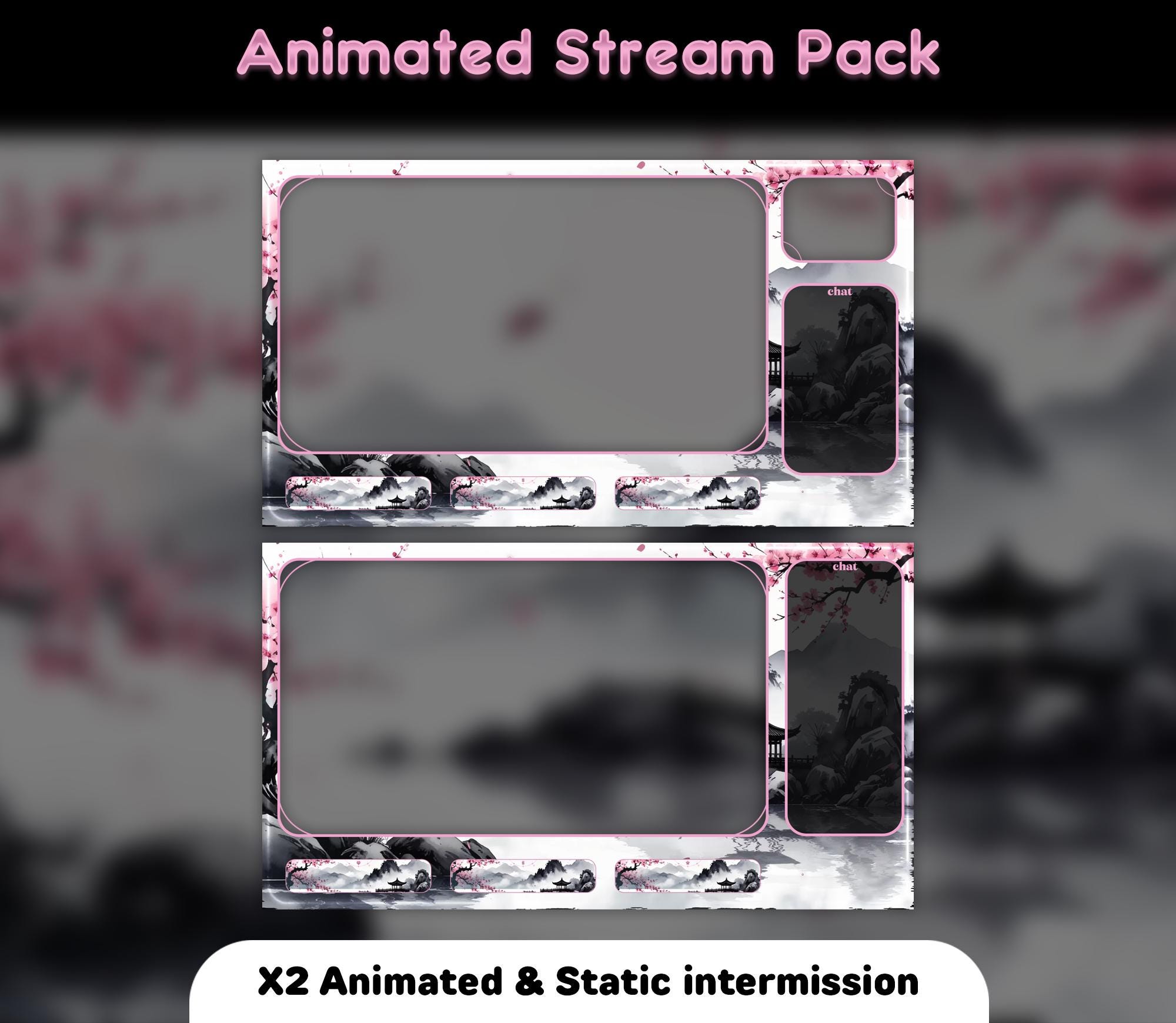 Animated Cherry Blossom Stream Overlay Package — preview photo 4