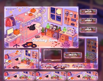 Halloween Cat Animated Overlay Pack | Twitch Overlay | YouTube | Kick | Lofi Pastel Overlays