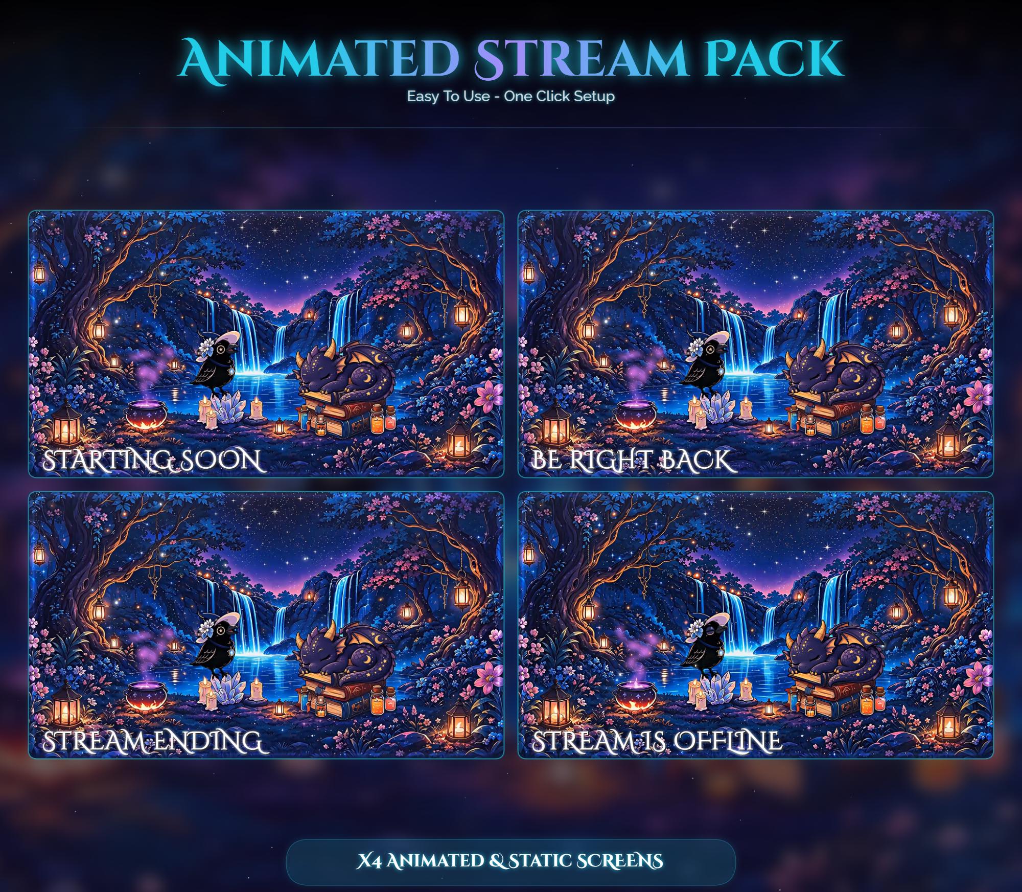 Spooky Raven Dragon Animated Stream Overlay Pack: Forest Magic Theme (Digital Download) — preview photo 2