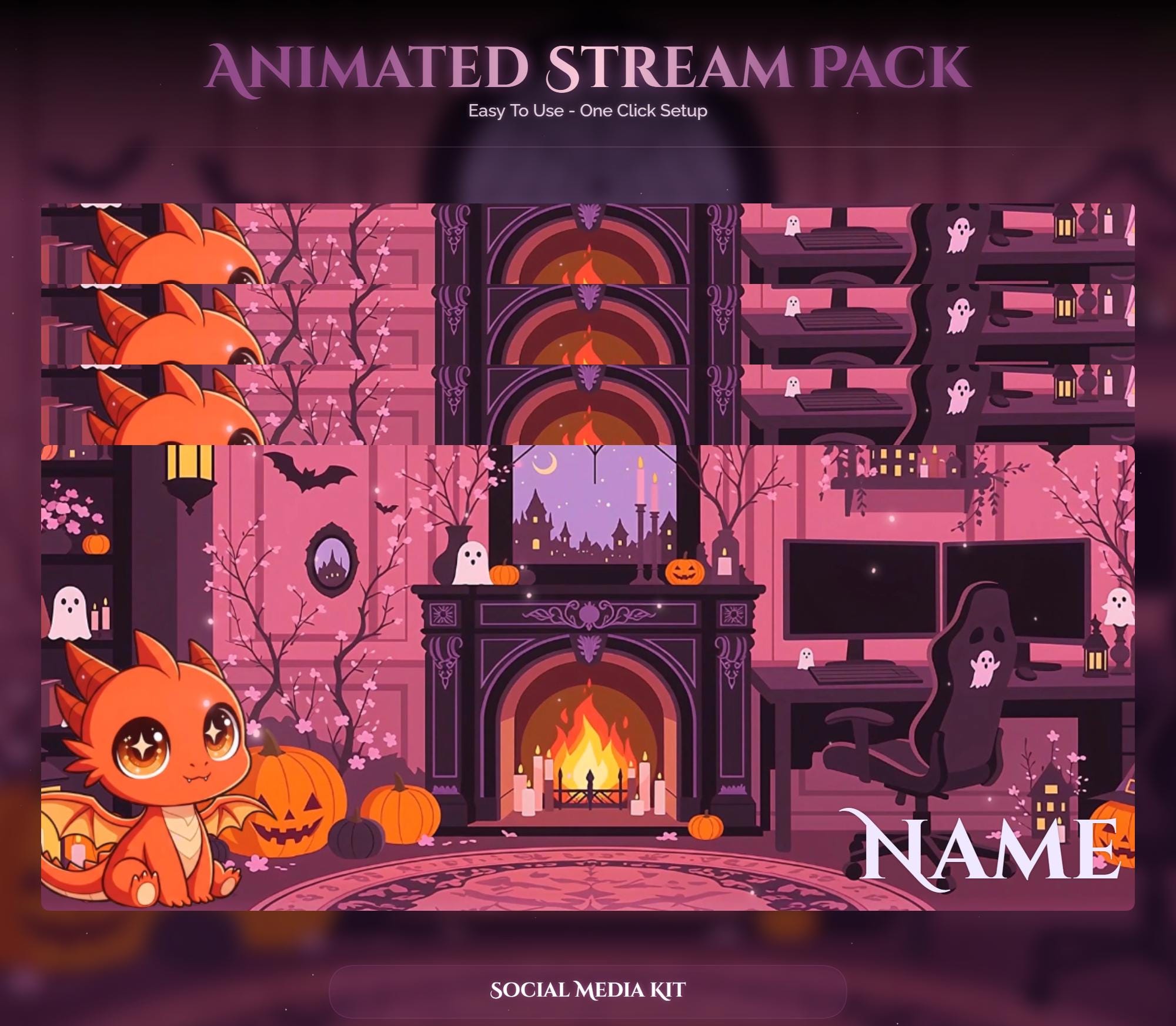 Spooky Animated Halloween Dragon Room Twitch Full Stream Pack — preview photo 10
