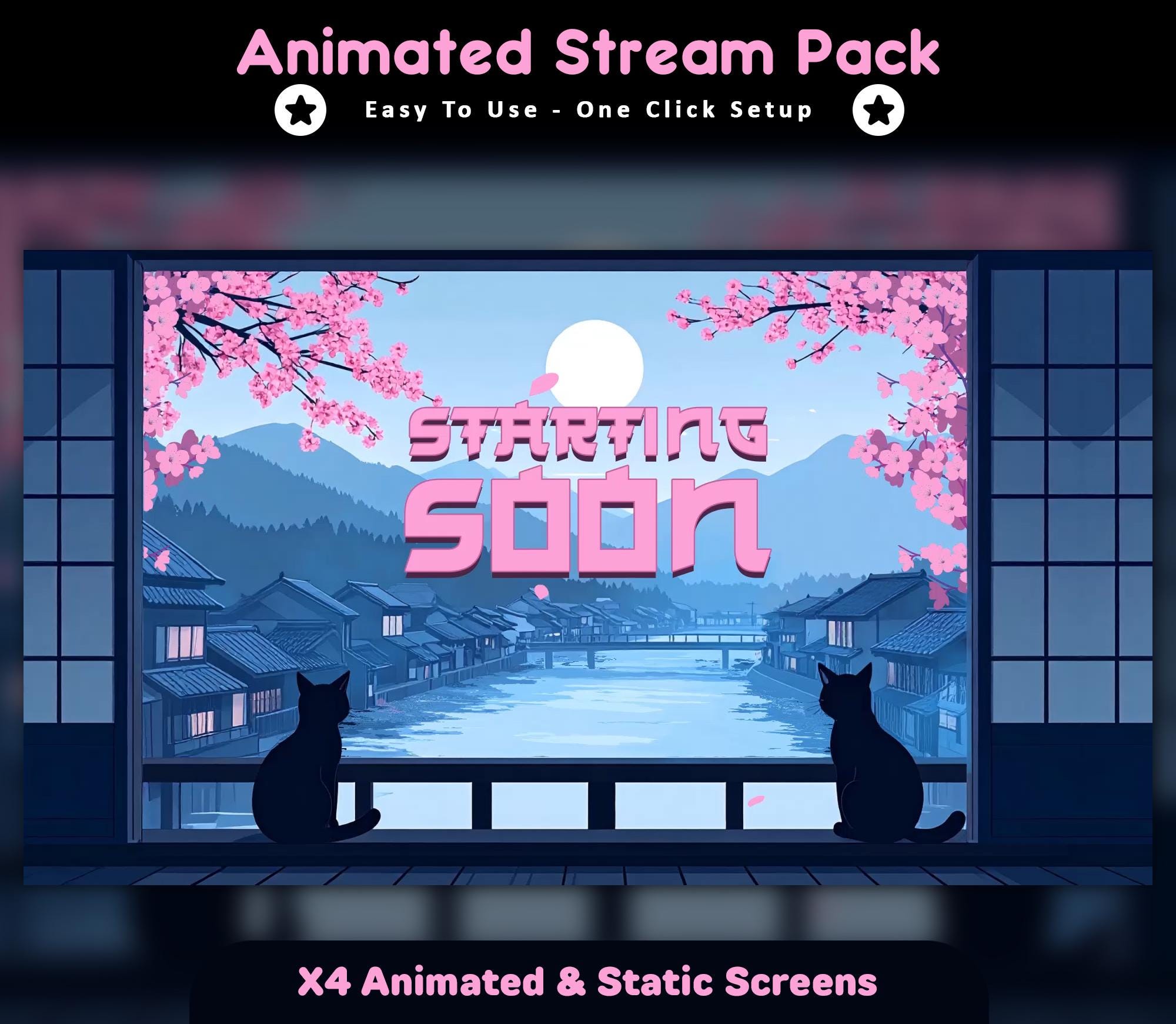 Sakura Cat Animated Stream Package: Twitch Overlay, YouTube, Kick (Digital Download) — preview photo 10