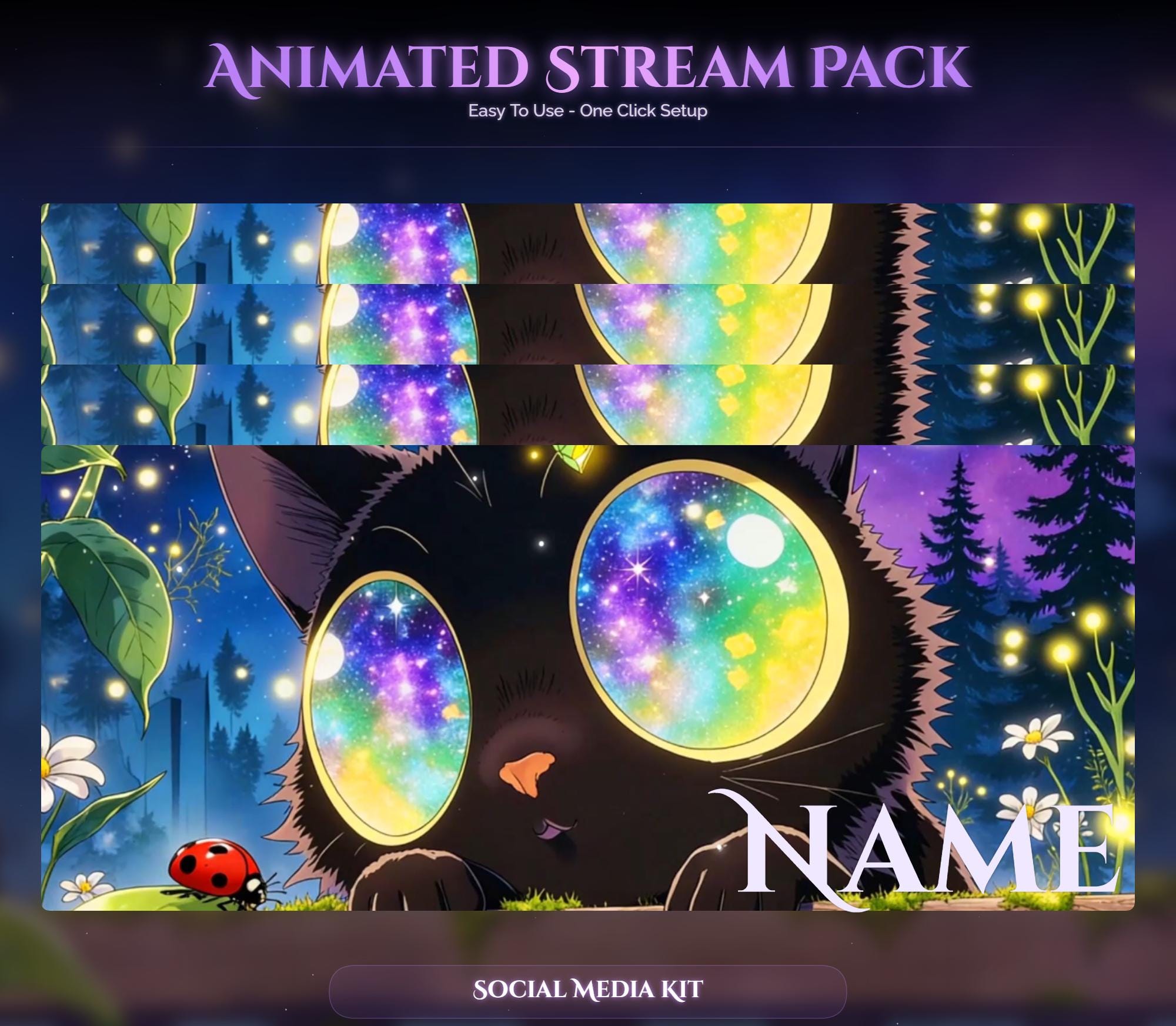 Galaxy Eyes Cat Animated Stream Pack — preview photo 10