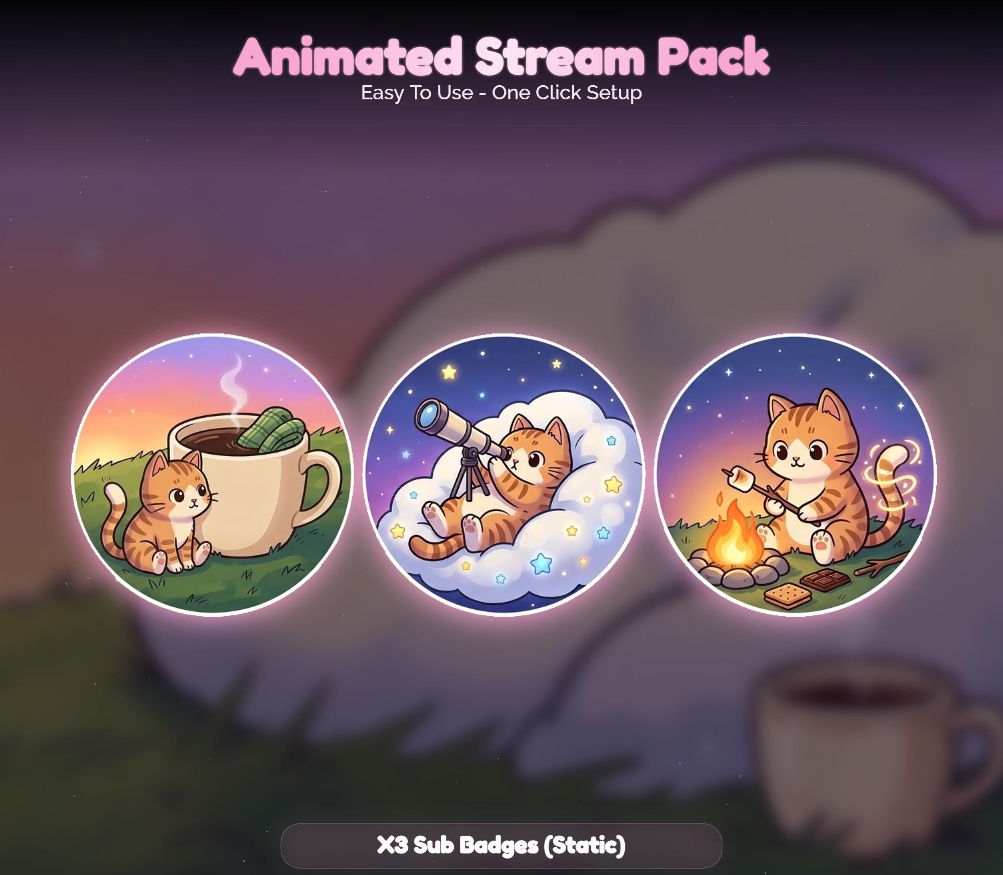 Lofi Sunset Orange Cat Overlay Animated Stream Package: Cozy — preview photo 9