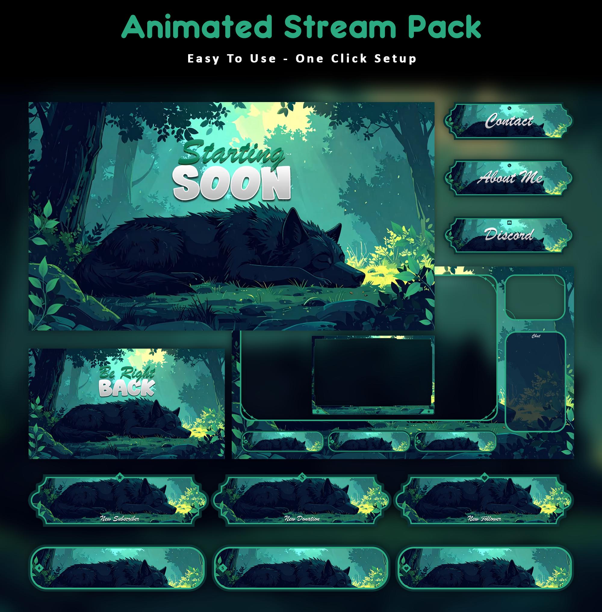 Forest Wolf Animated Stream Package: For Twitch Overlay, YouTube, Kick