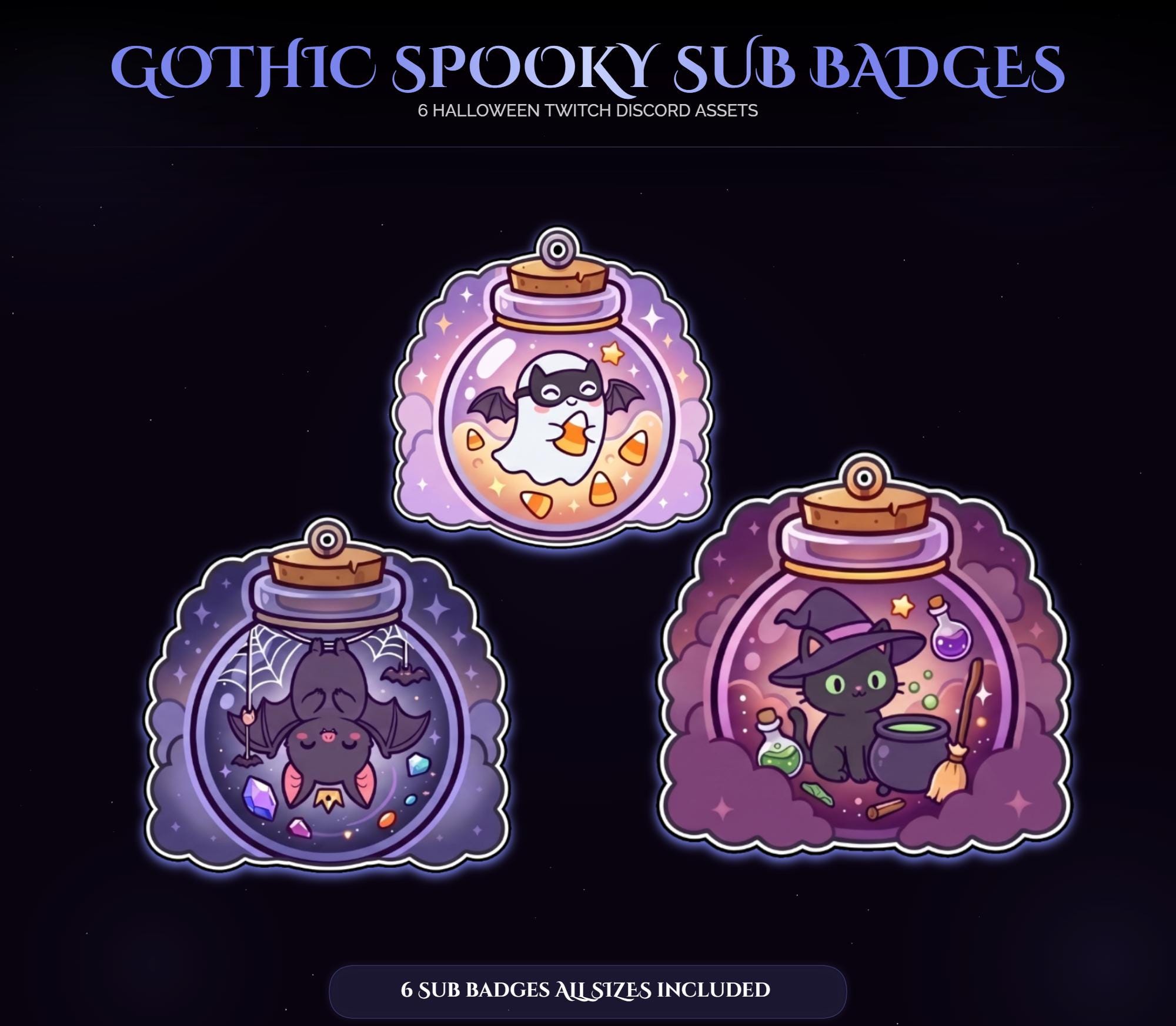 Gothic Halloween Witch Cat Bat Badges — preview photo 5