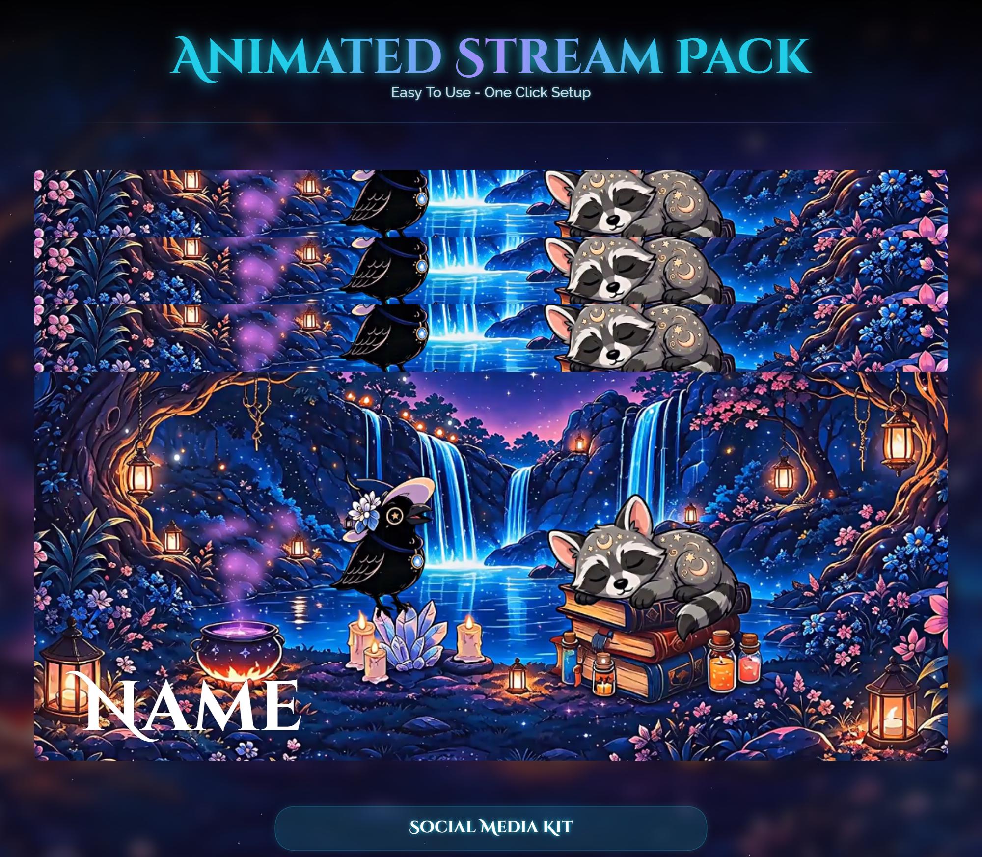 Spooky Raccoon Raven Animated Stream Overlay Pack: Twitch, YouTube, Kick (Digital Download) — preview photo 10