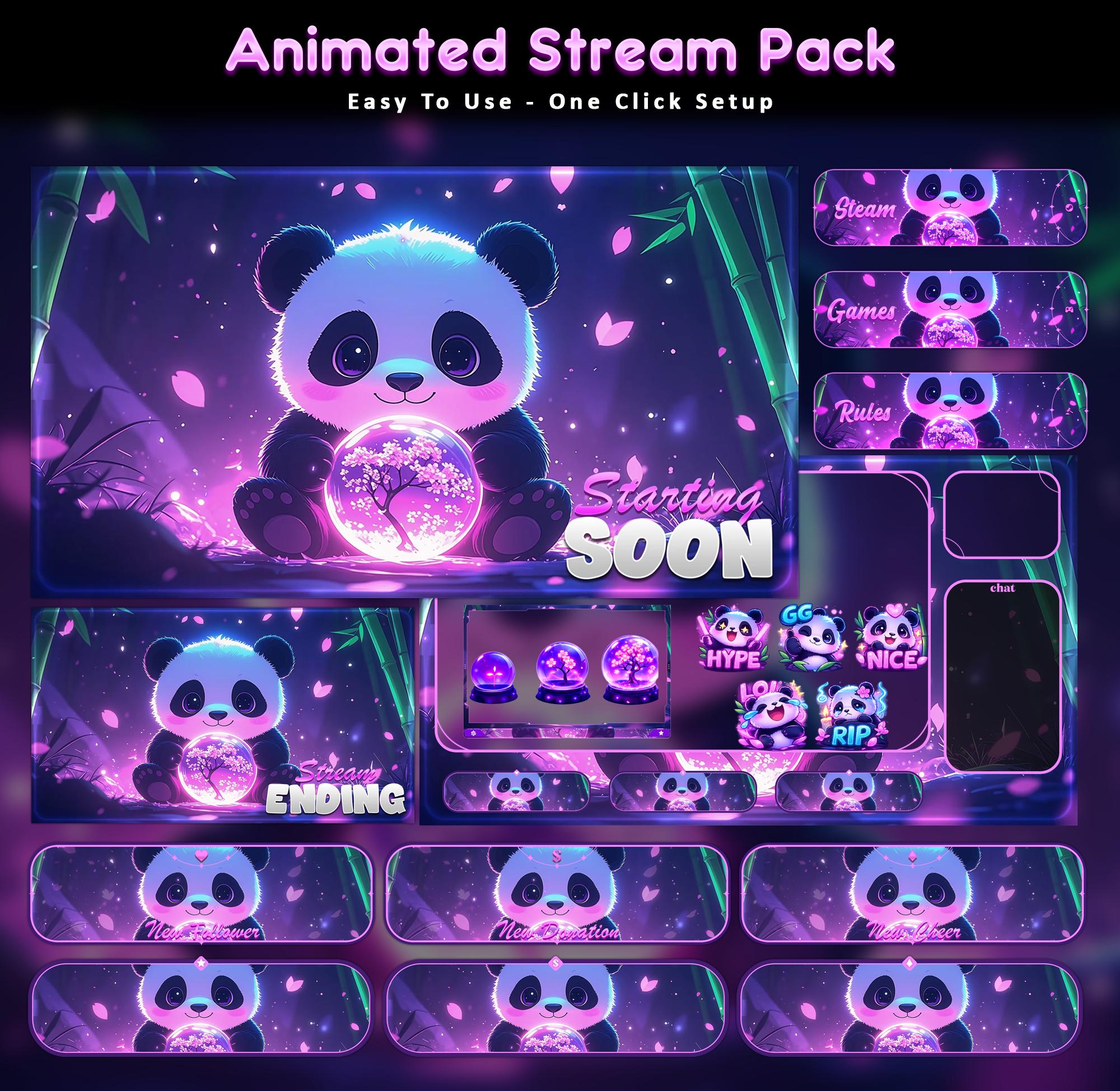 Animated Panda Sakura Stream Overlay Package