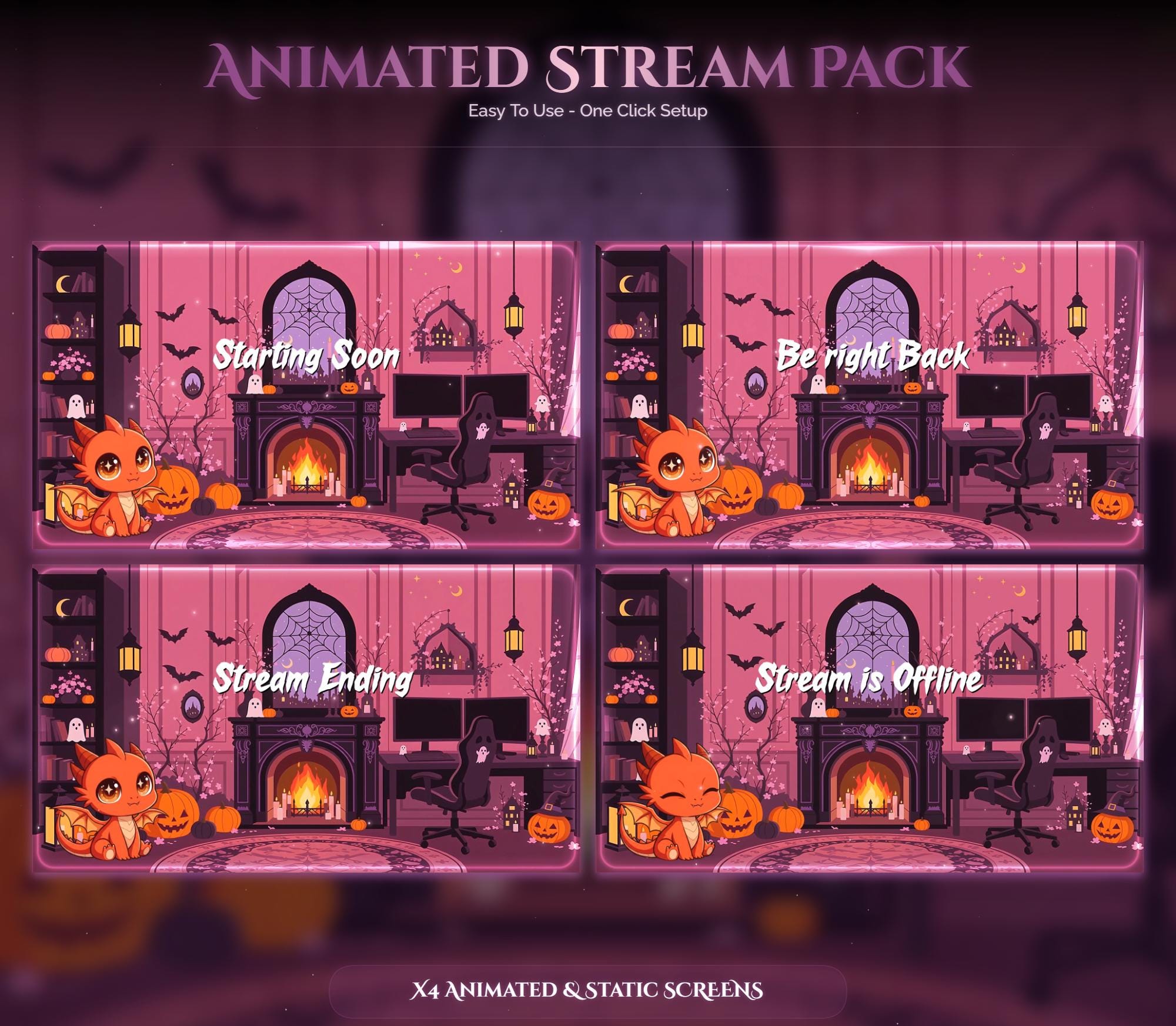 Spooky Animated Halloween Dragon Room Twitch Full Stream Pack — preview photo 2