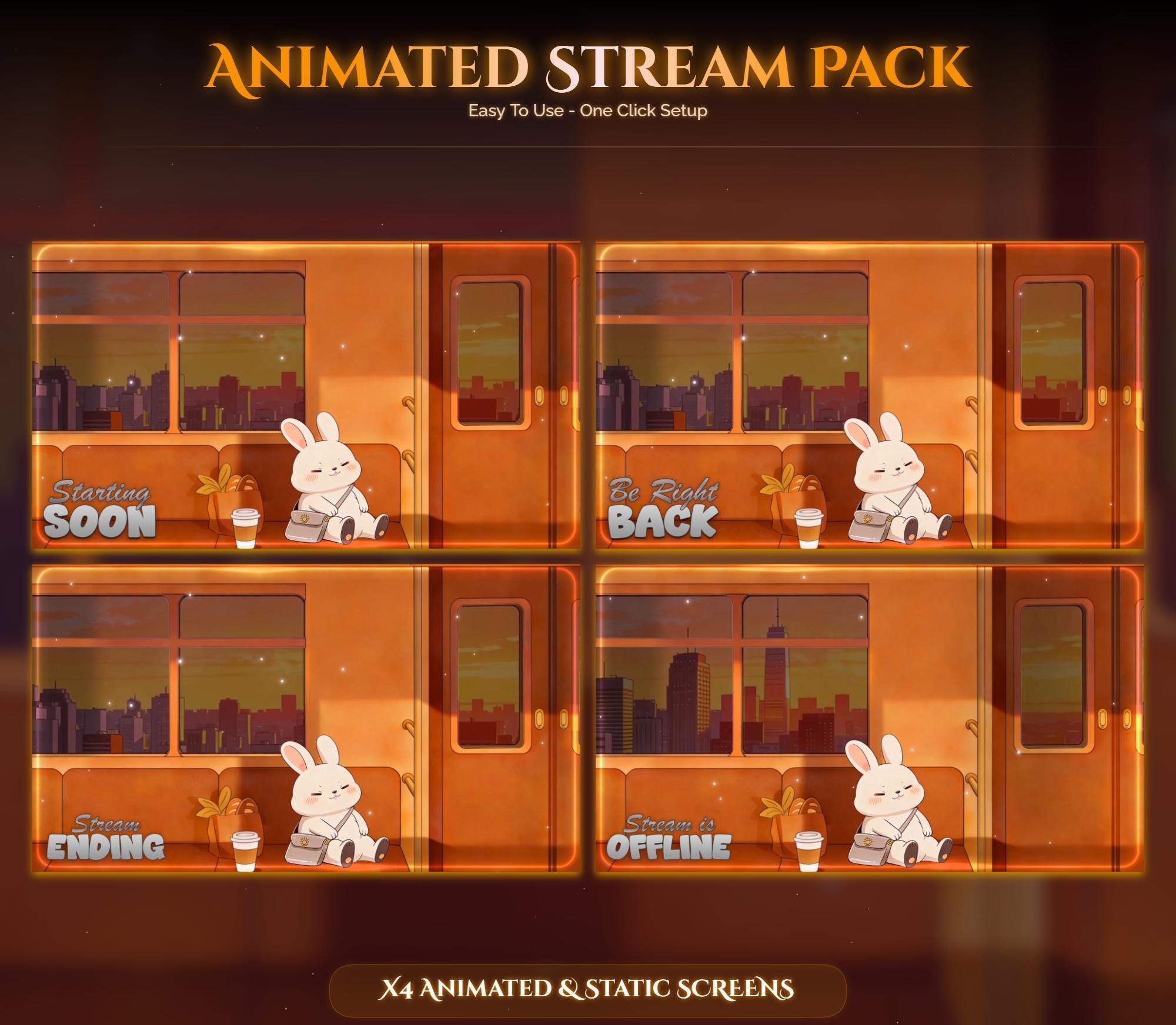 Train Sunset Rabbit Overlay Animated Stream Package: For Twitch, YouTube, Kick — preview photo 2