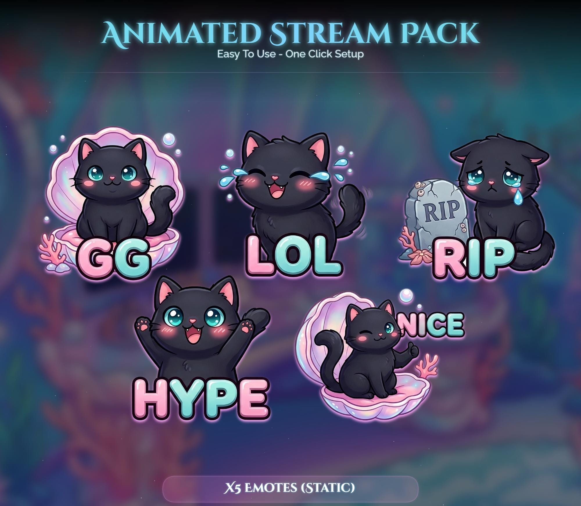 Cat Under Sea Room Animated Stream Package — preview photo 9