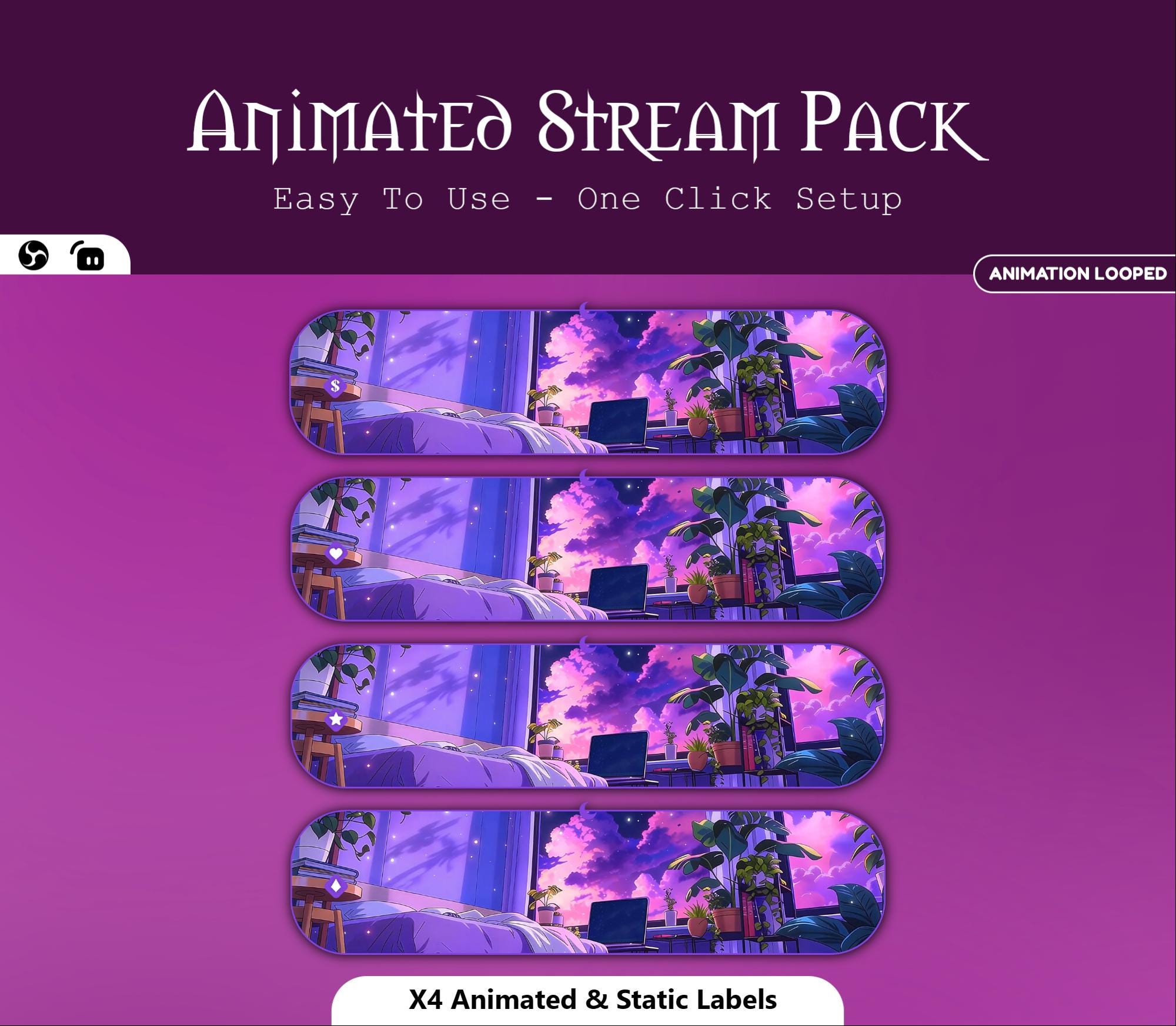 Animated Neon Bedroom Stream Package — preview photo 6