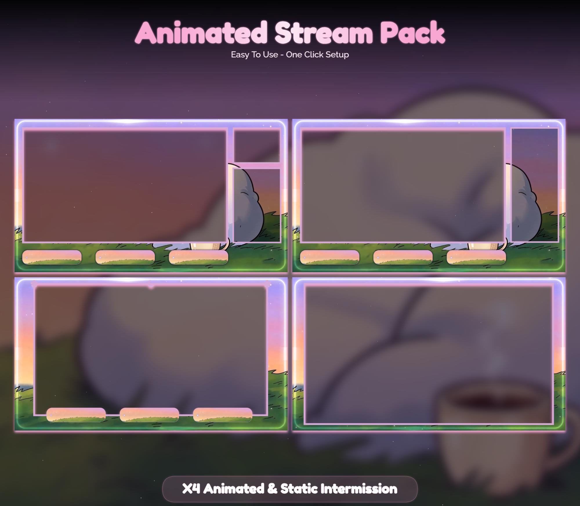 Lofi Sunset Orange Cat Overlay Animated Stream Package: Cozy — preview photo 3