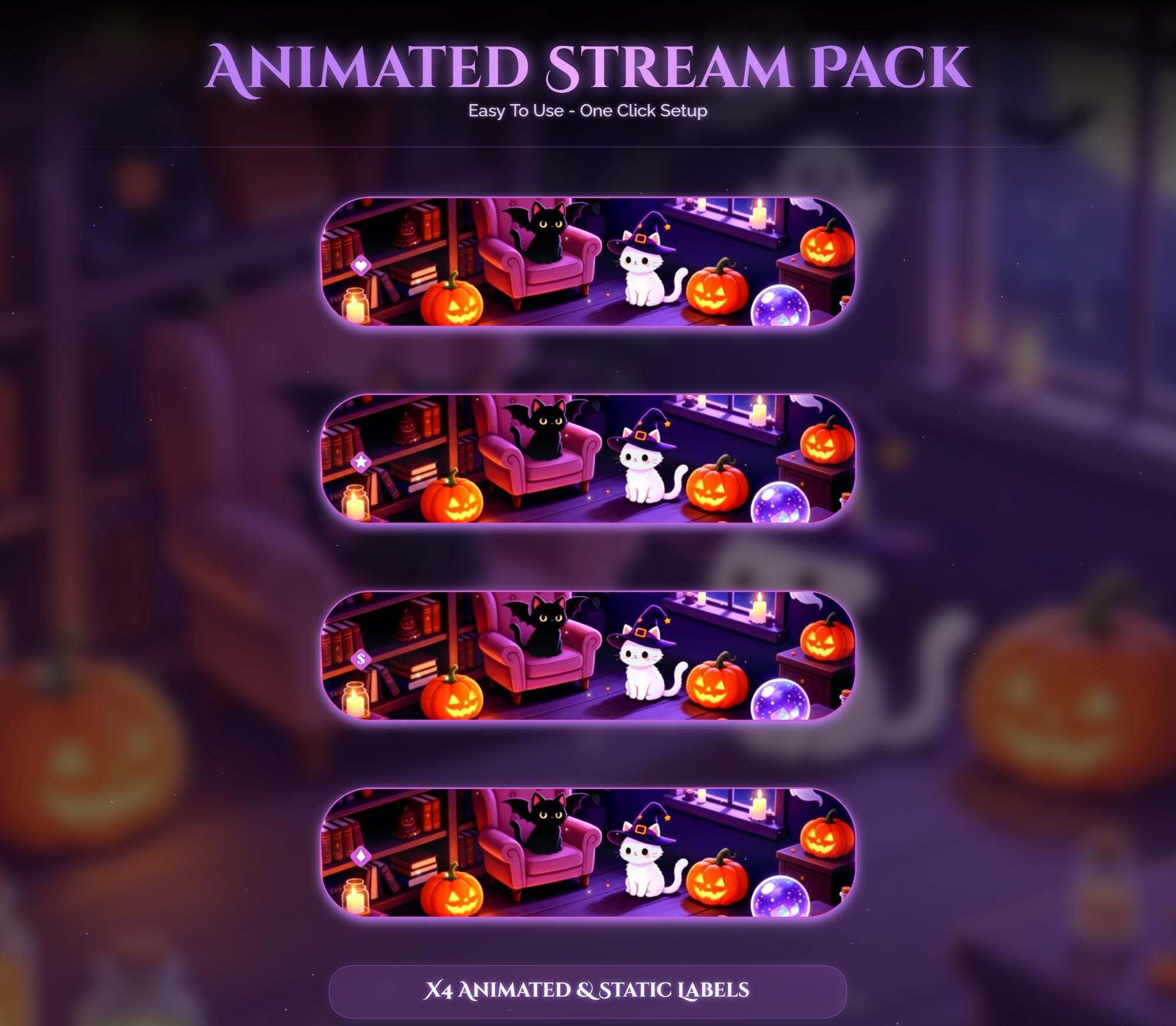 Whimsical Witch's Library Cats Animated Overlay — preview photo 8